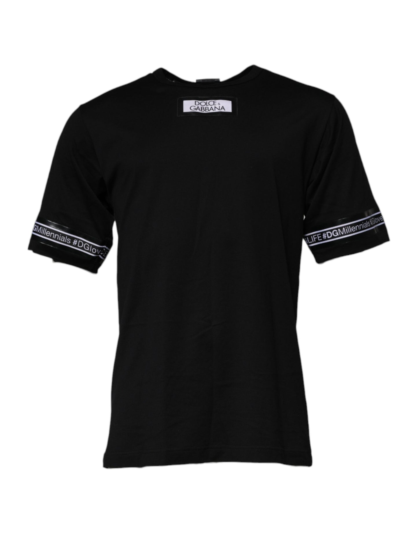 Dolce & Gabbana – Schwarzes #DGMILLENNIALS-T-Shirt aus Baumwolle mit Rundhalsausschnitt