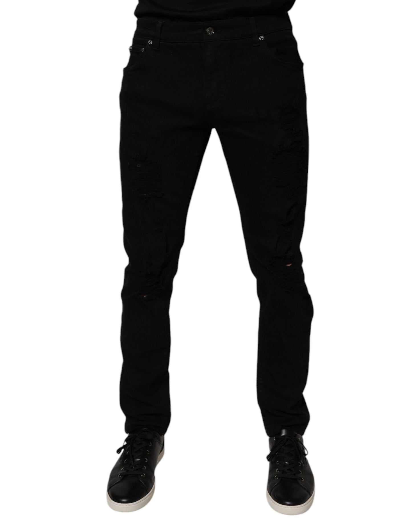 Dolce & Gabbana Schwarze Skinny-Jeans aus zerfetzter Baumwolle für Herren
