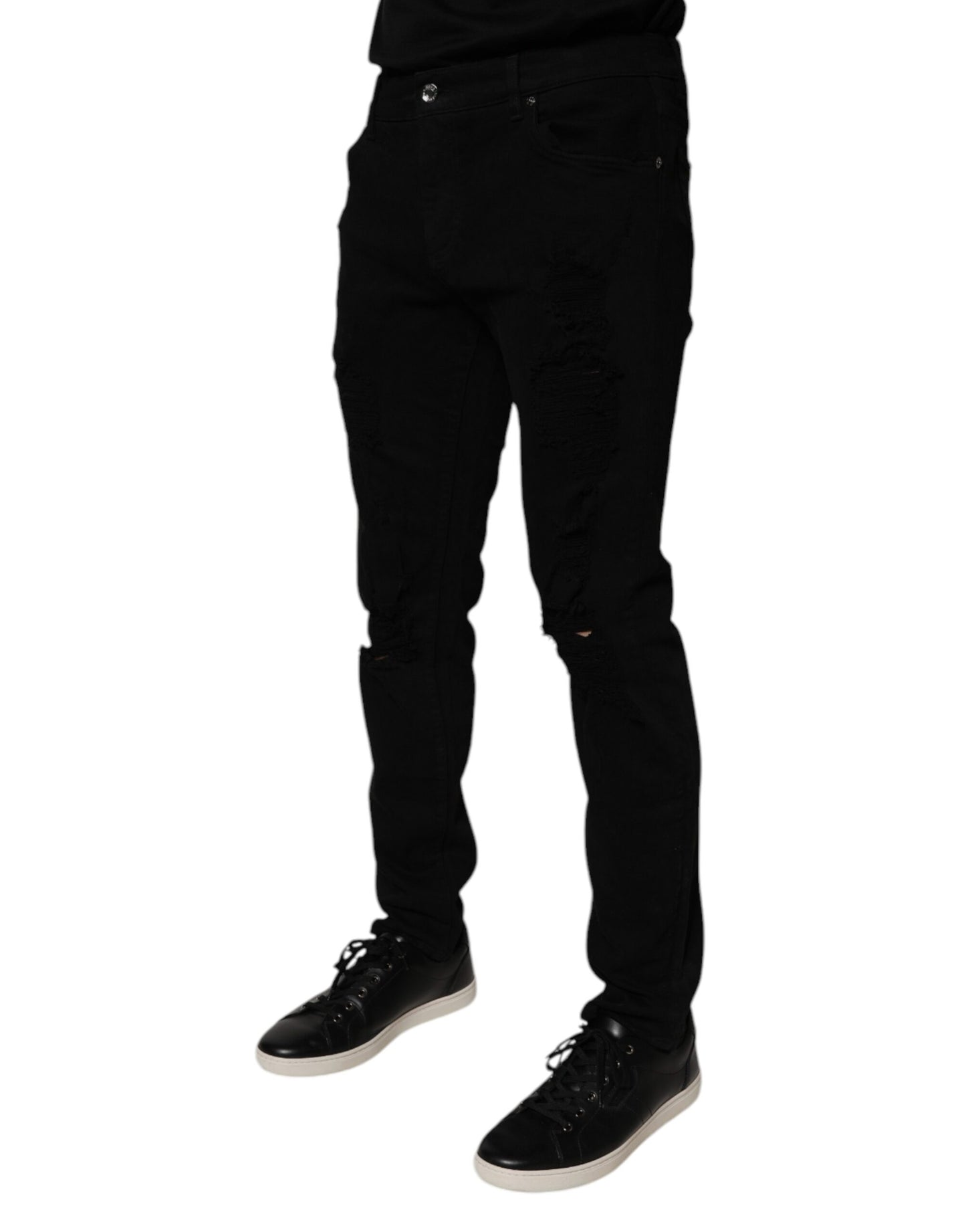 Dolce & Gabbana Schwarze Skinny-Jeans aus zerfetzter Baumwolle für Herren