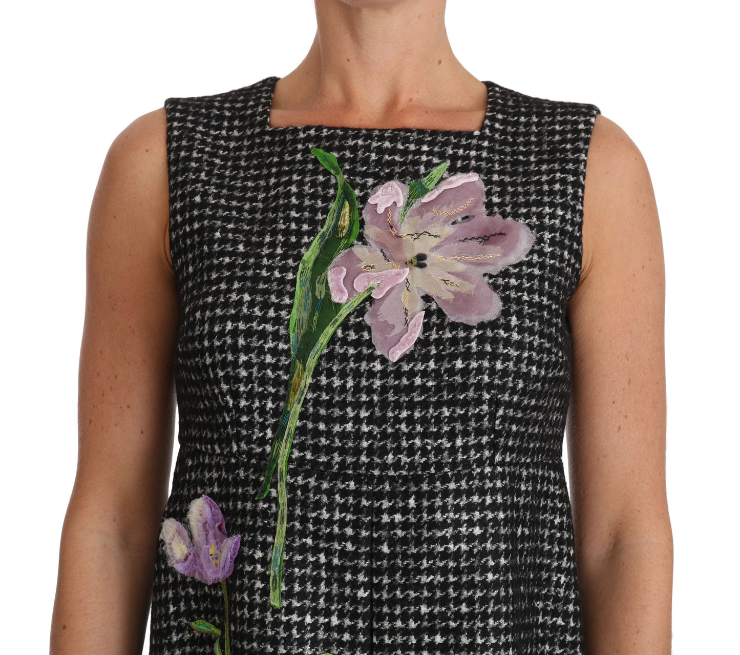 Dolce & Gabbana – Graues Etuikleid in A-Linie mit Tulpenstickerei