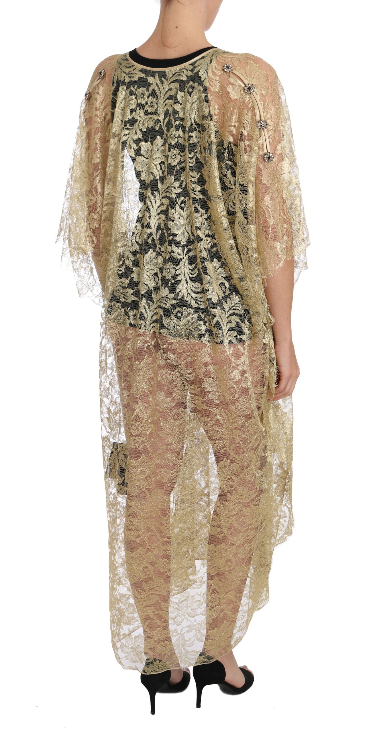 Dolce & Gabbana – Cape-Kleid mit goldener Blumenspitze und Kristallen