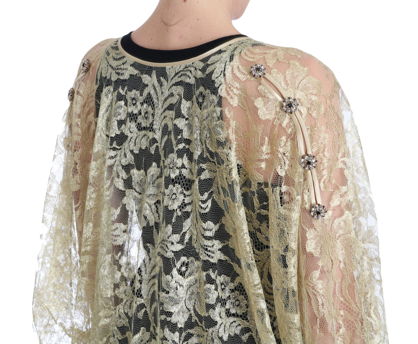 Dolce & Gabbana – Cape-Kleid mit goldener Blumenspitze und Kristallen