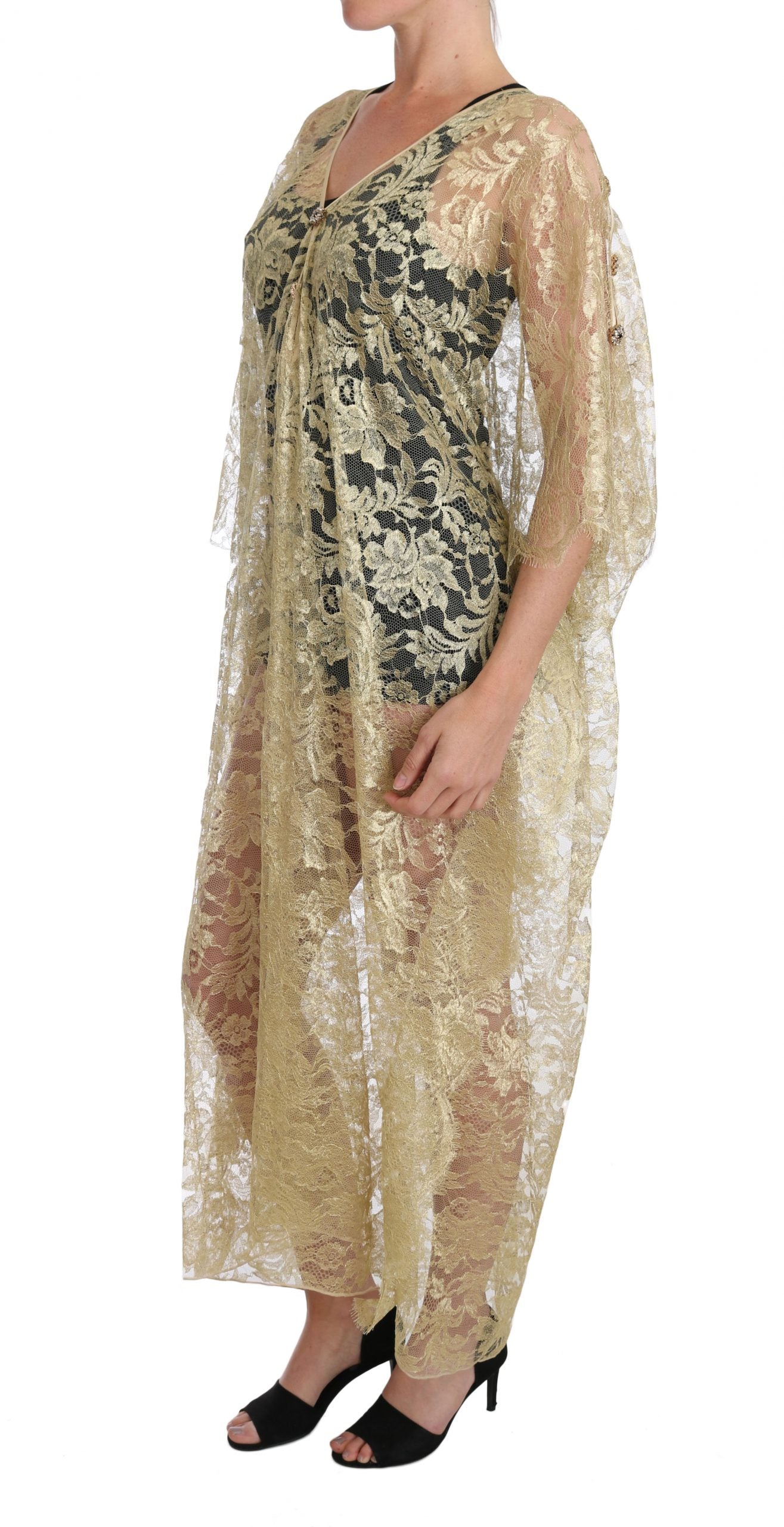 Dolce & Gabbana – Cape-Kleid mit goldener Blumenspitze und Kristallen