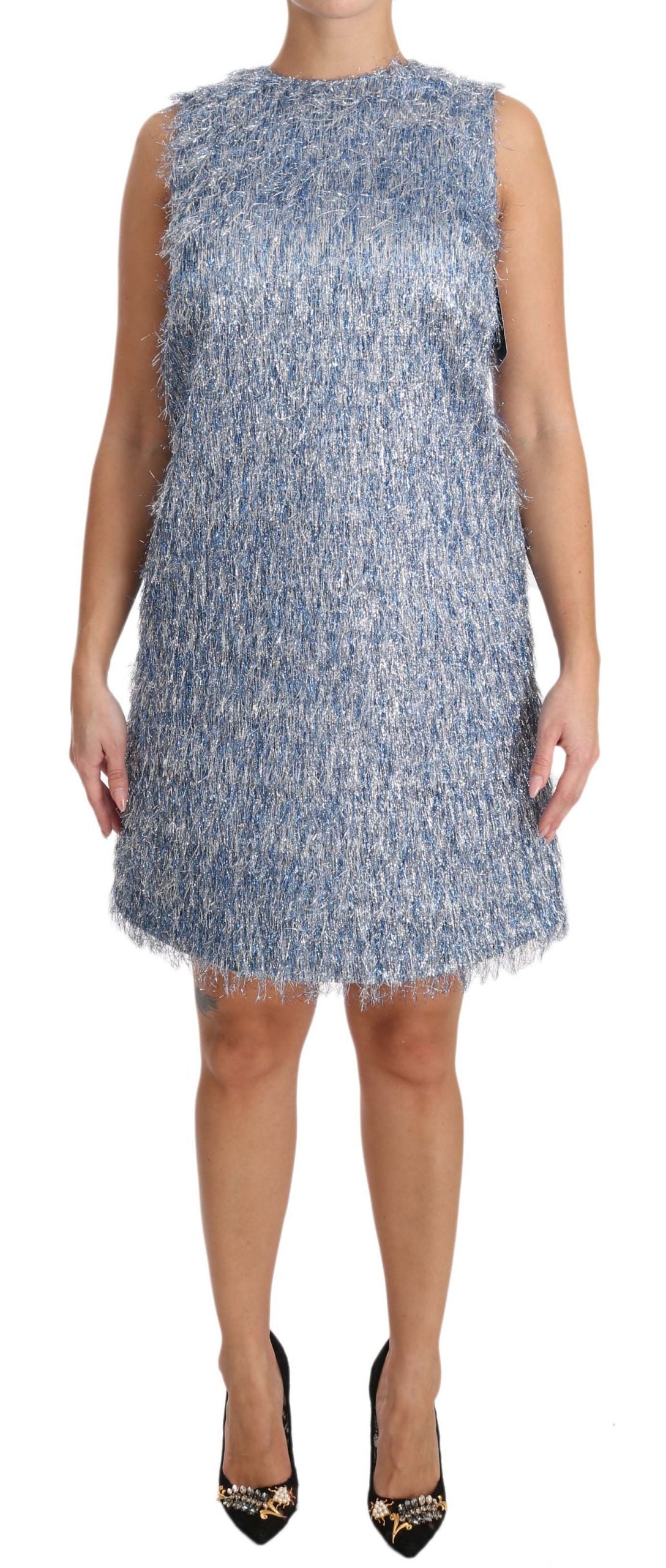 Dolce & Gabbana – Hellblaues Etuikleid mit Fransen