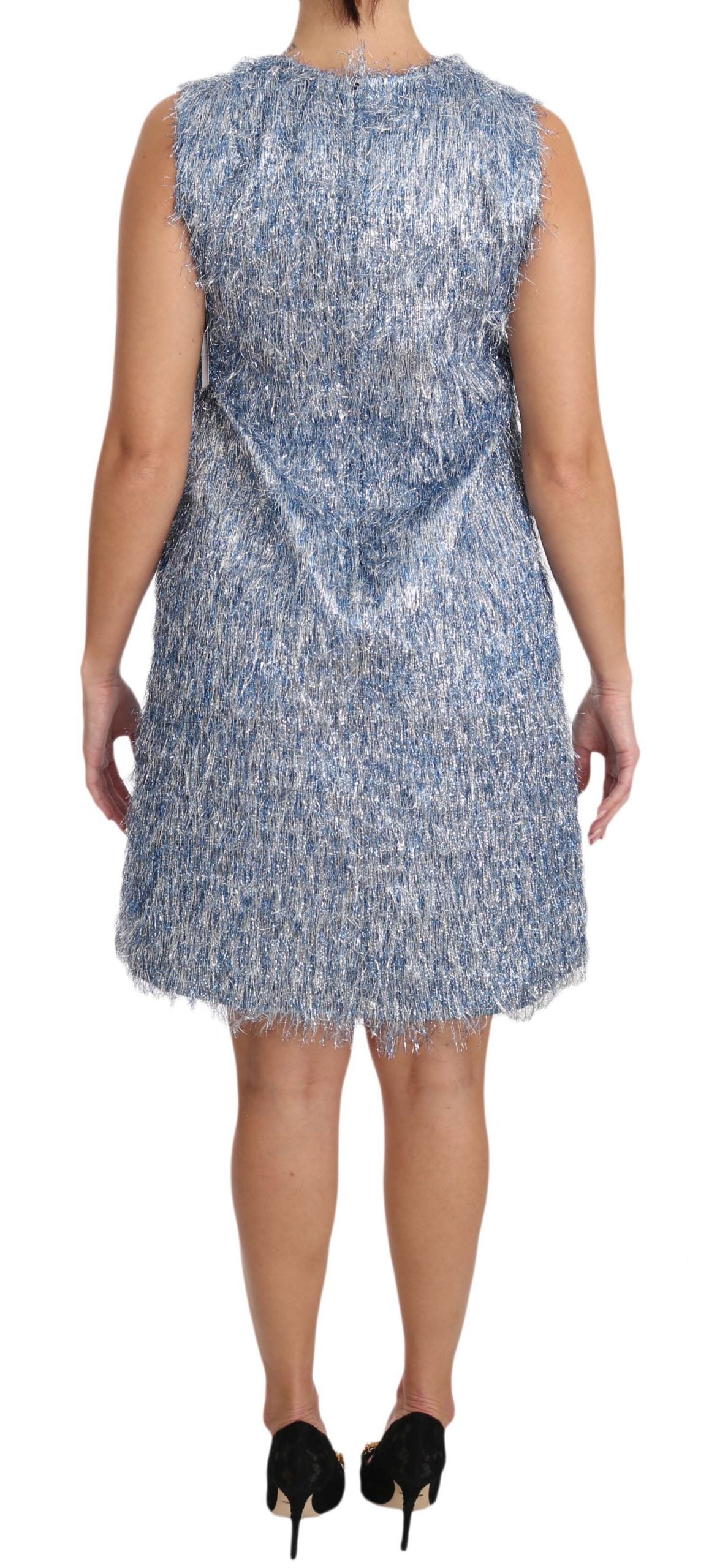 Dolce & Gabbana – Hellblaues Etuikleid mit Fransen