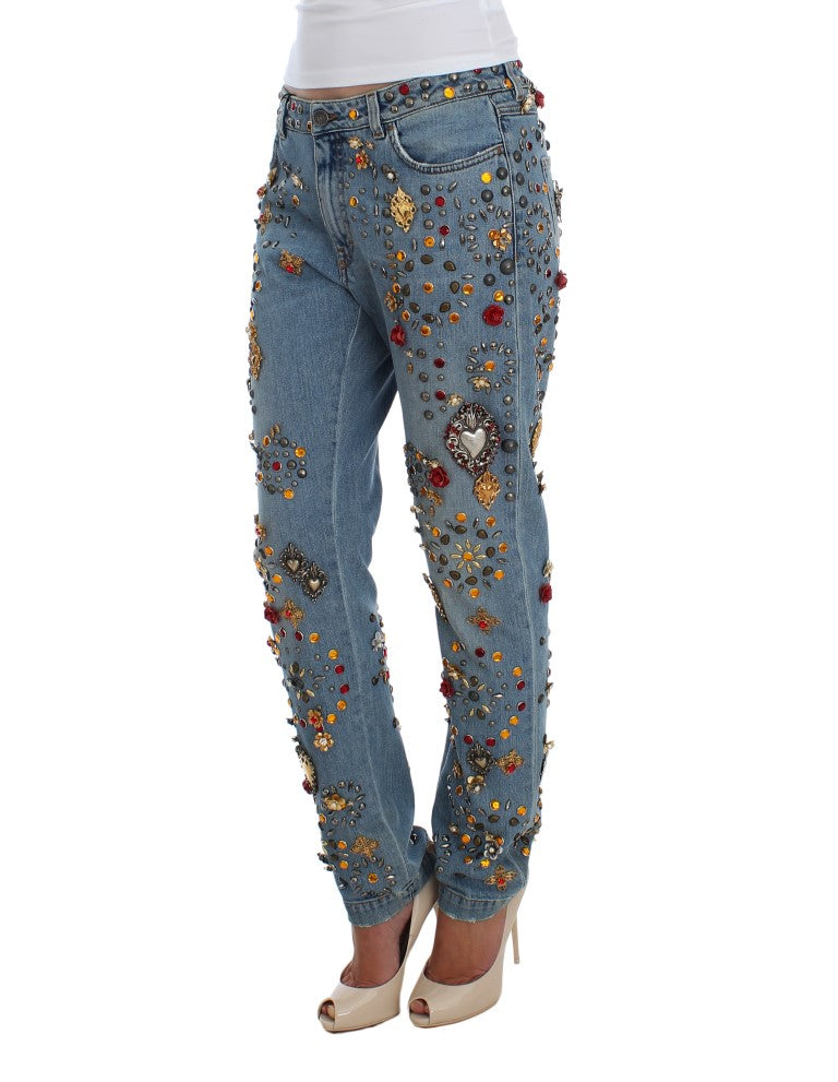 Dolce & Gabbana – Jeans mit Kristallrosen und Herzverzierung