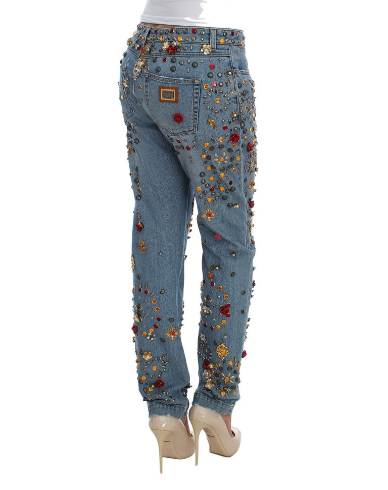 Dolce & Gabbana – Jeans mit Kristallrosen und Herzverzierung