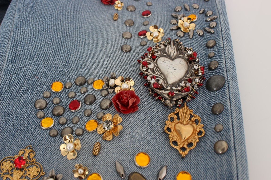 Dolce & Gabbana – Jeans mit Kristallrosen und Herzverzierung
