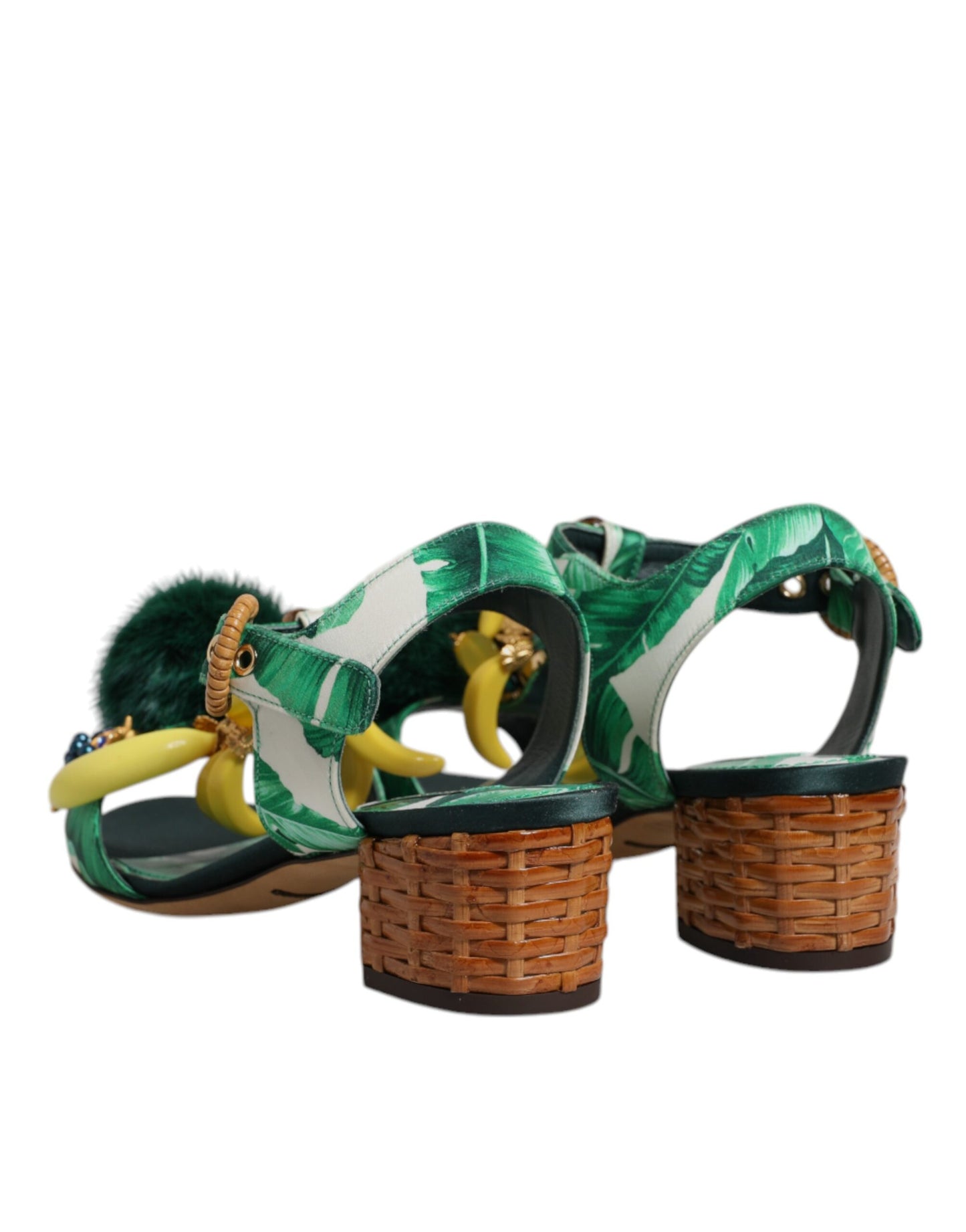 Dolce & Gabbana Grüne Sandalen mit Kristall- und Pelzverzierung