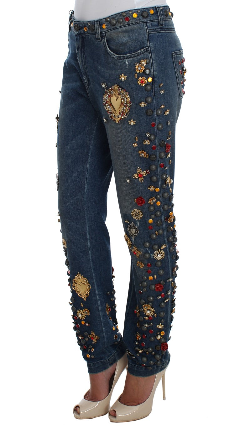 Dolce & Gabbana – Jeans mit Kristallrosen und Herzverzierung
