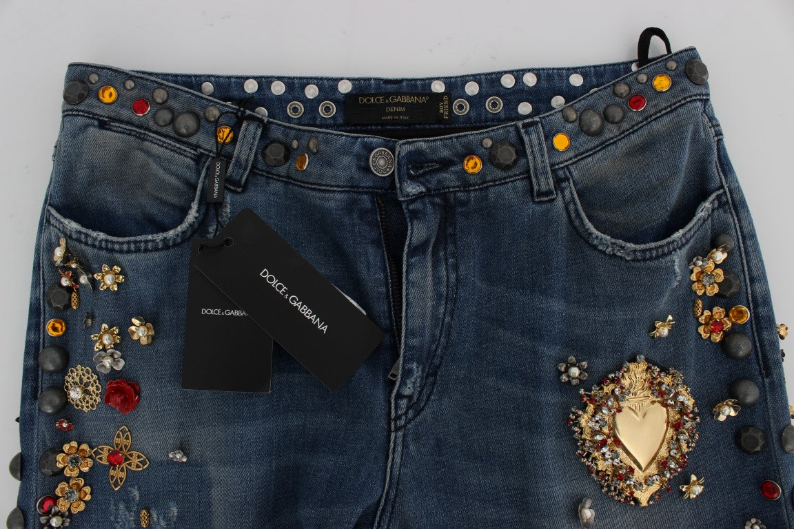 Dolce & Gabbana – Jeans mit Kristallrosen und Herzverzierung