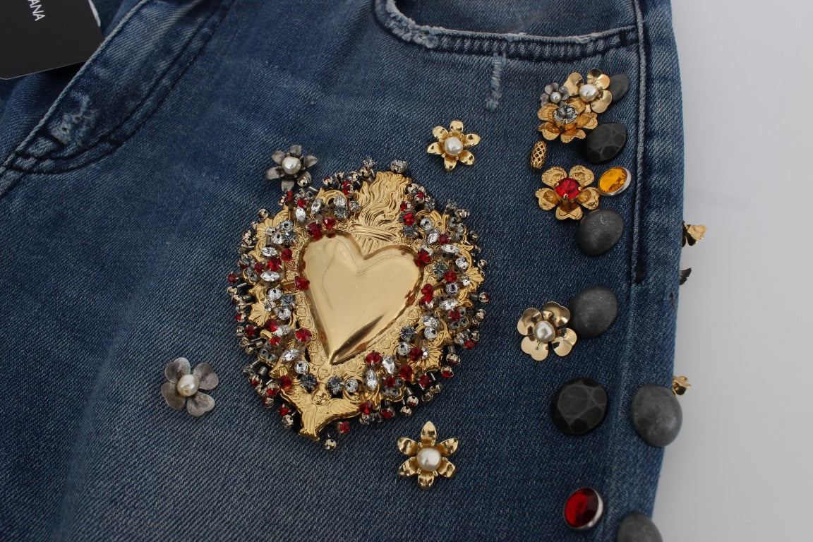 Dolce & Gabbana – Jeans mit Kristallrosen und Herzverzierung