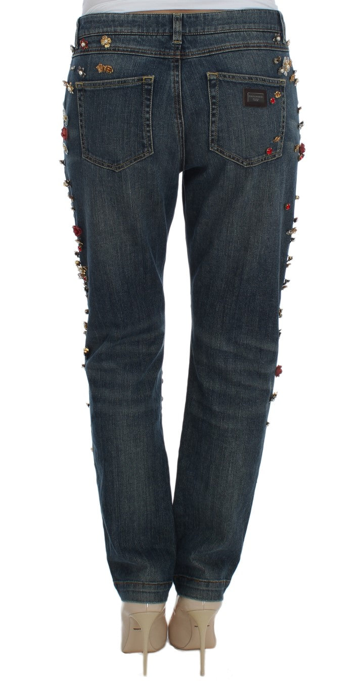 Dolce & Gabbana – Jeans mit Kristallrosen und Herzverzierung