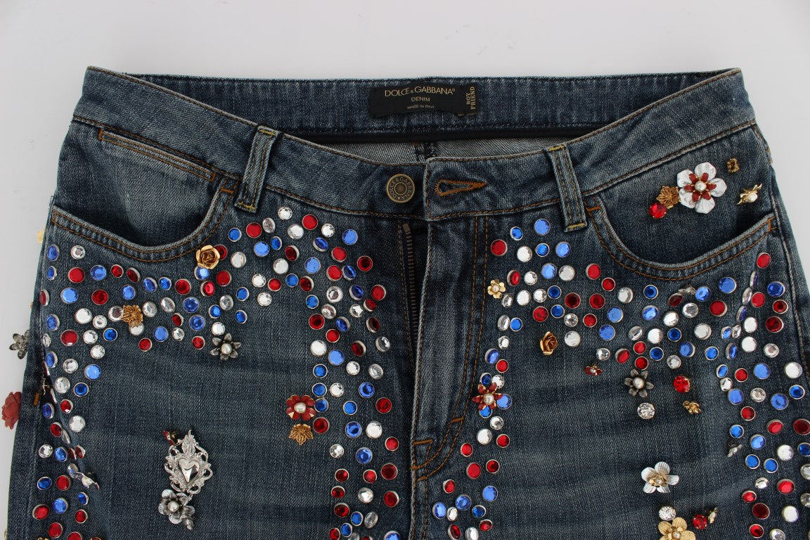 Dolce & Gabbana – Jeans mit Kristallrosen und Herzverzierung
