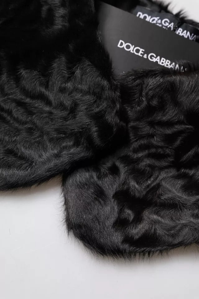 Dolce & Gabbana Damen-Halswickelschal mit schwarzem Lammfellkragen