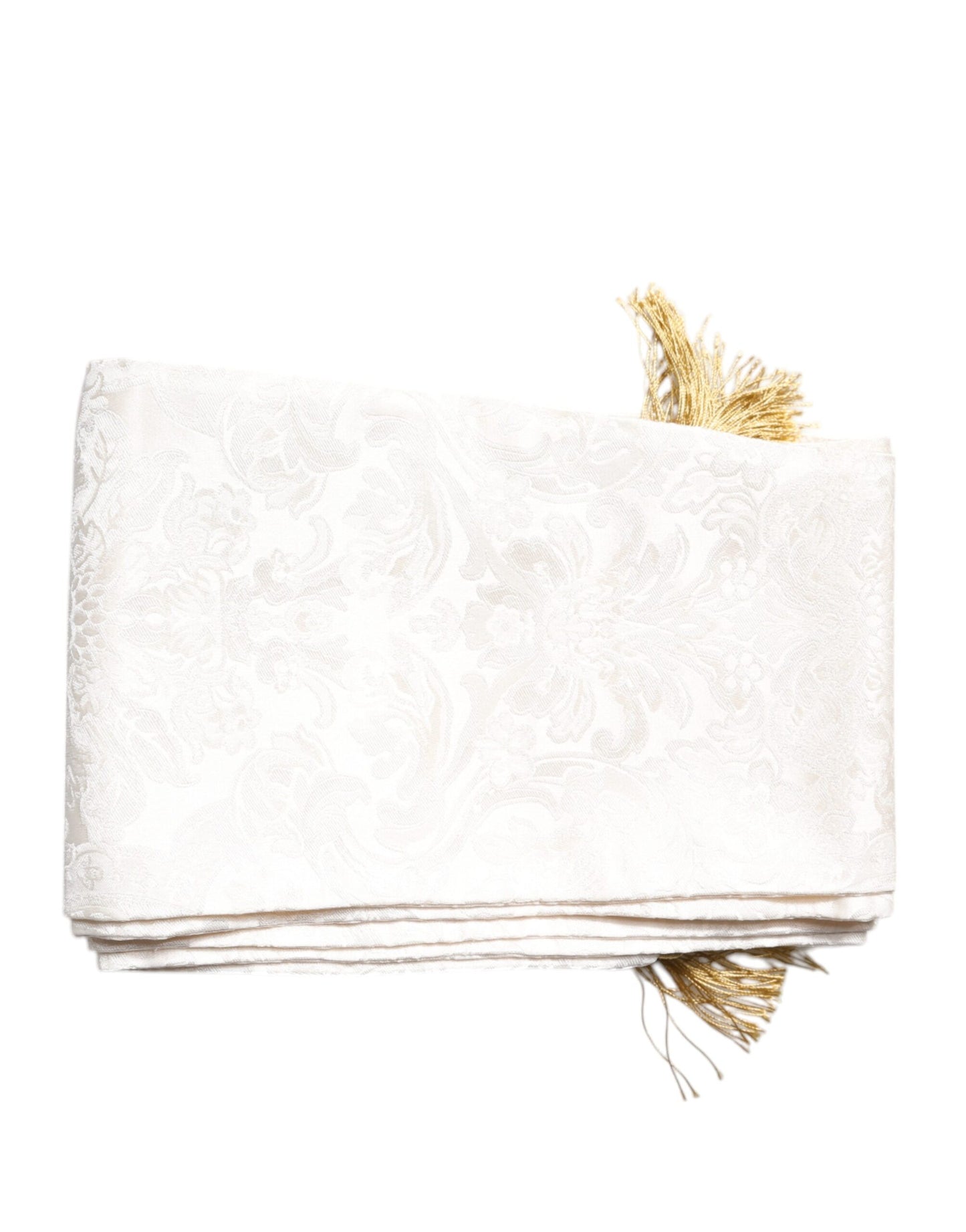 Dolce & Gabbana – Weißer Jacquard-Schal mit schmalen Fransen und Blumenmuster