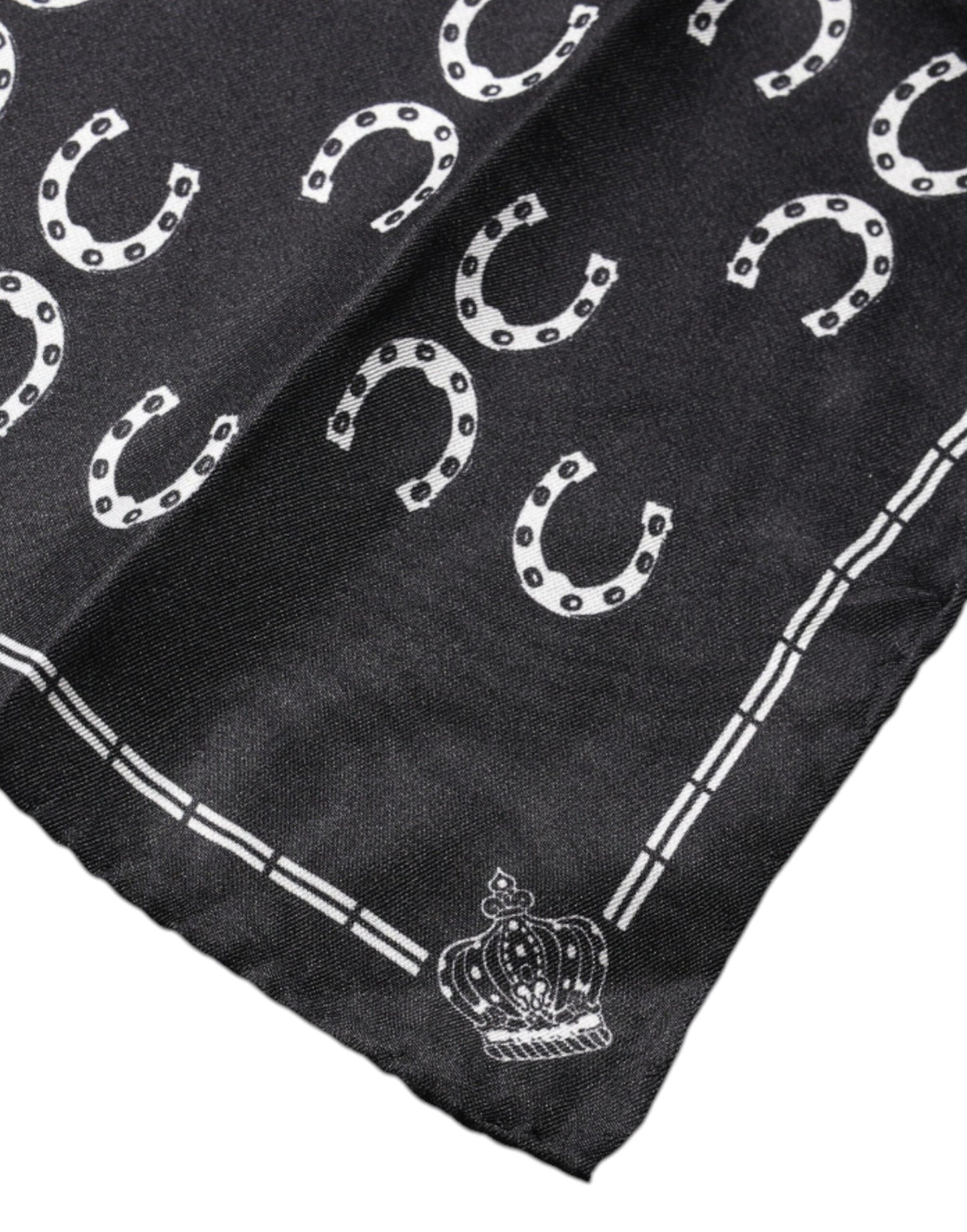 Dolce & Gabbana – Quadratisches Einstecktuch aus schwarzer Seide im Hufeisen-Design