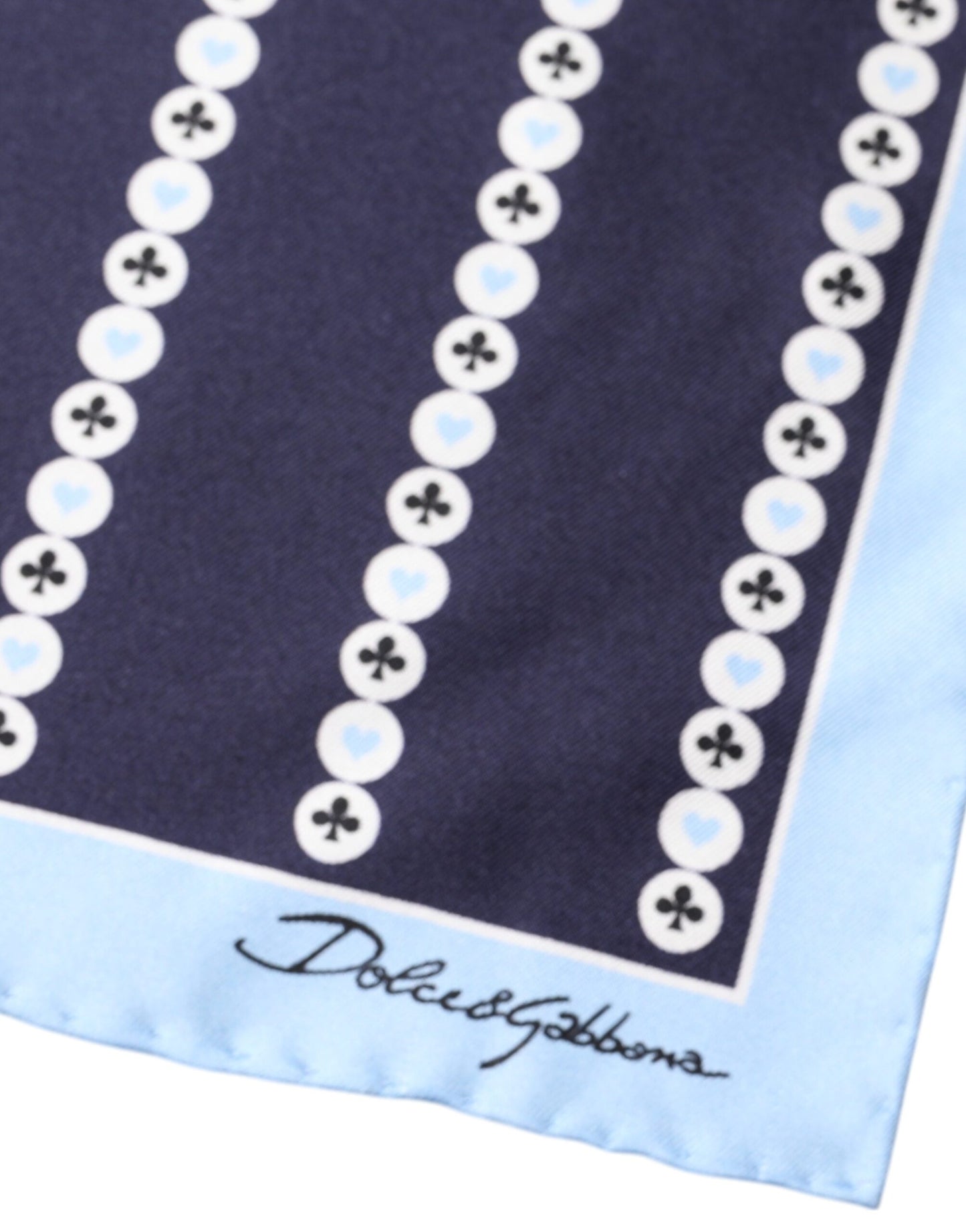 Dolce & Gabbana – Blauer Seidentaschentuch mit Herz-Spade-Muster