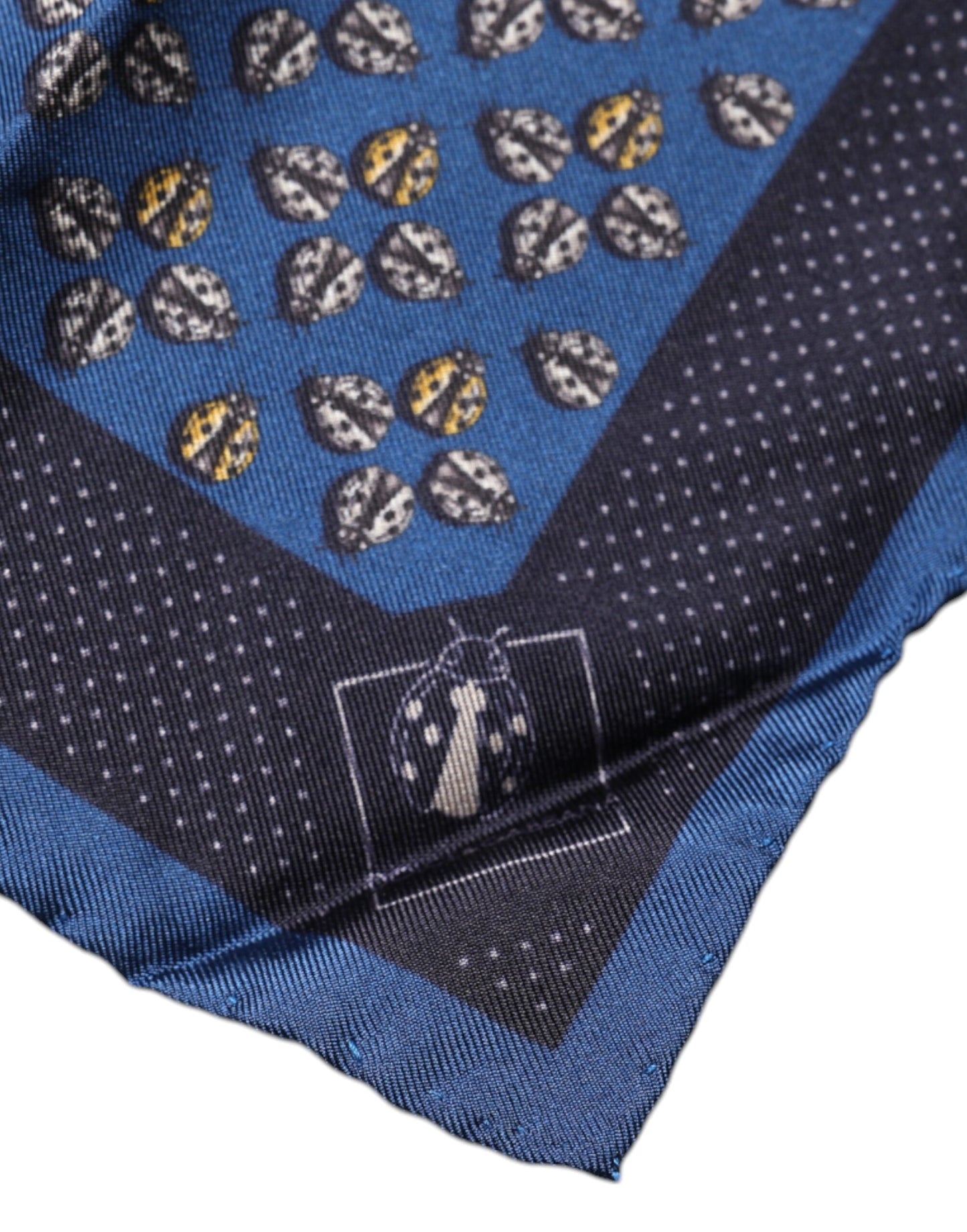 Dolce & Gabbana – Blauer Marienkäfer-Schal aus Seide mit quadratischem Einstecktuch