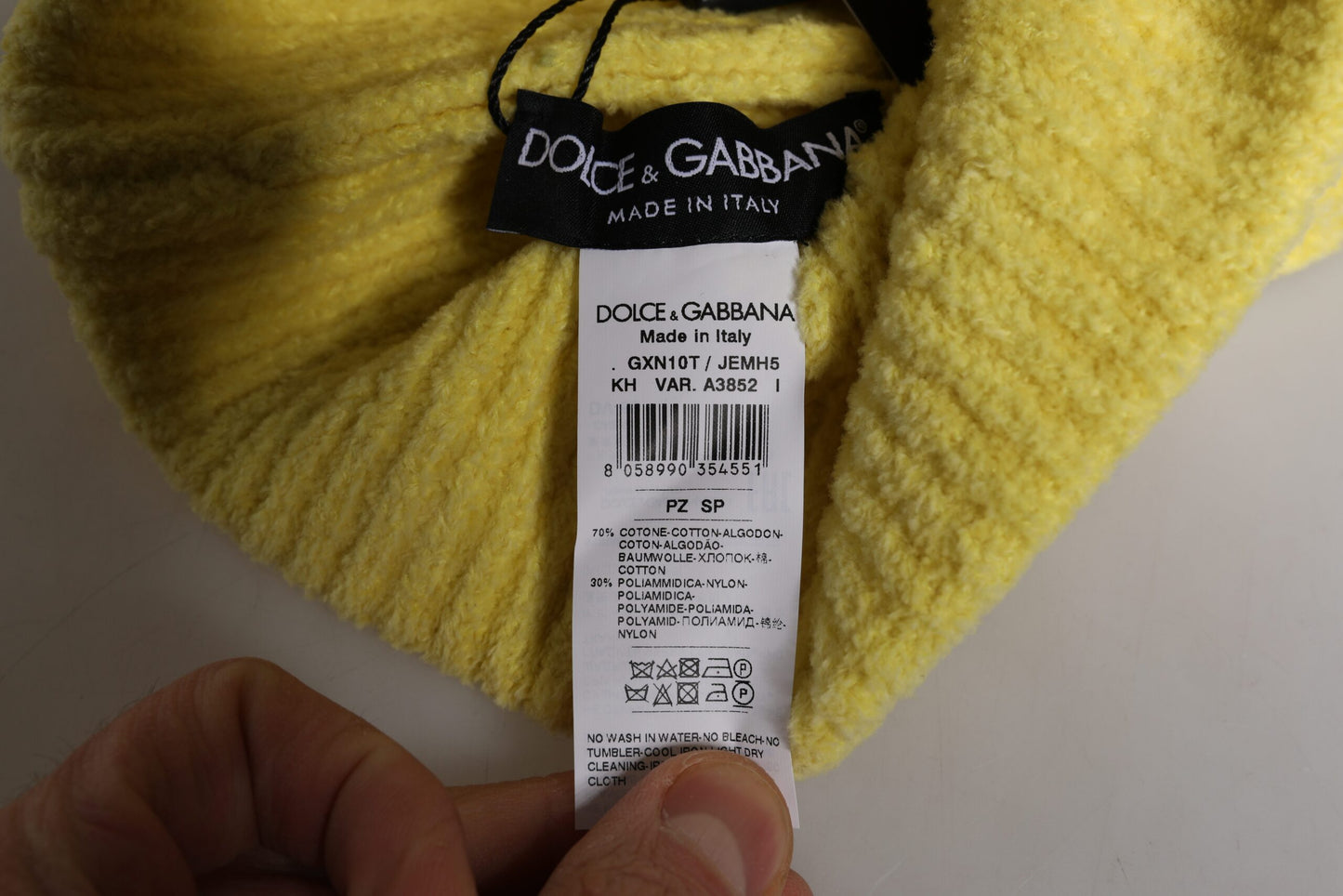 Dolce & Gabbana – Gelbe Wintermütze aus gestrickter Baumwolle