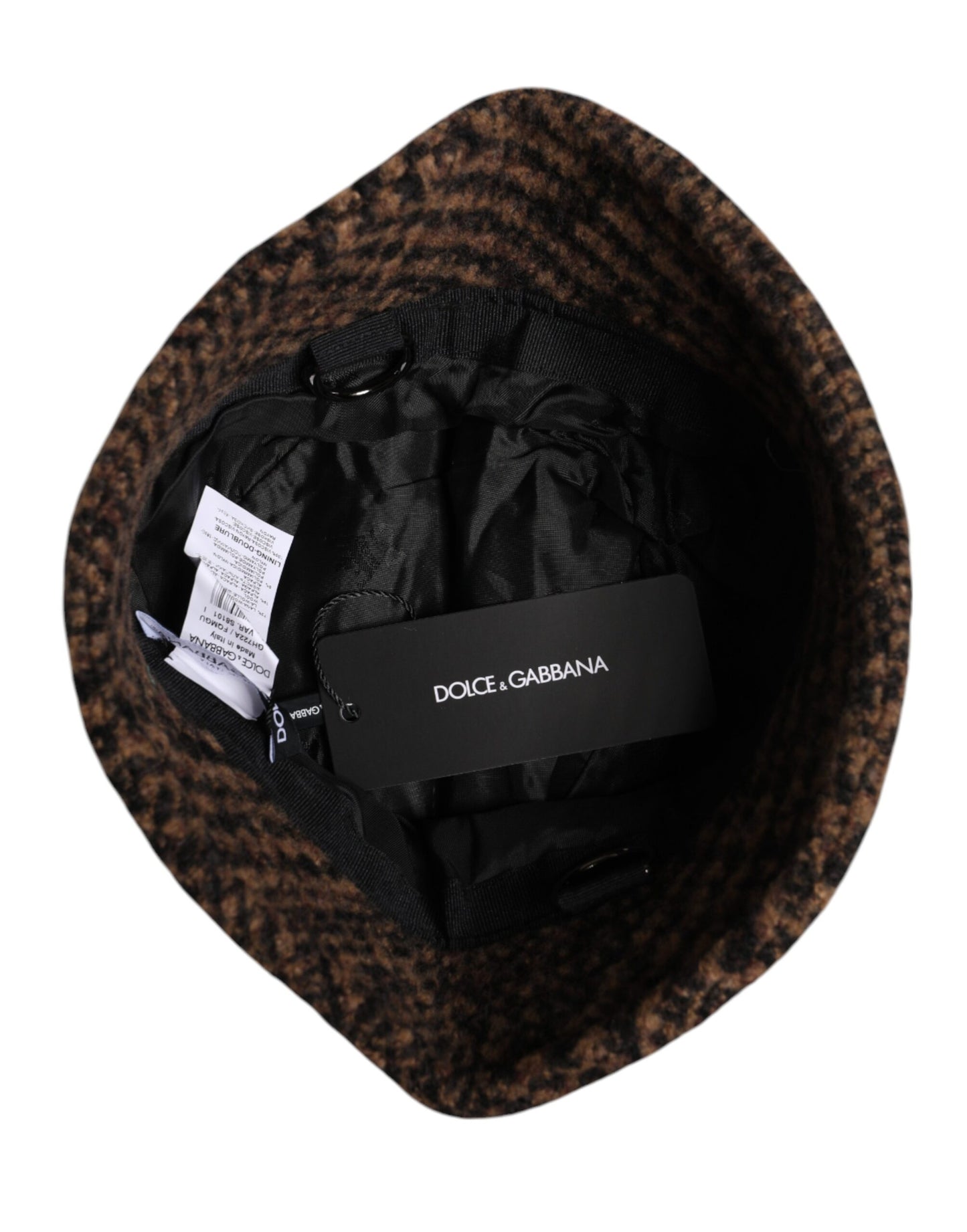 Dolce & Gabbana – Brauner Fischerhut aus gewebter Wolle mit Hahnentrittmuster