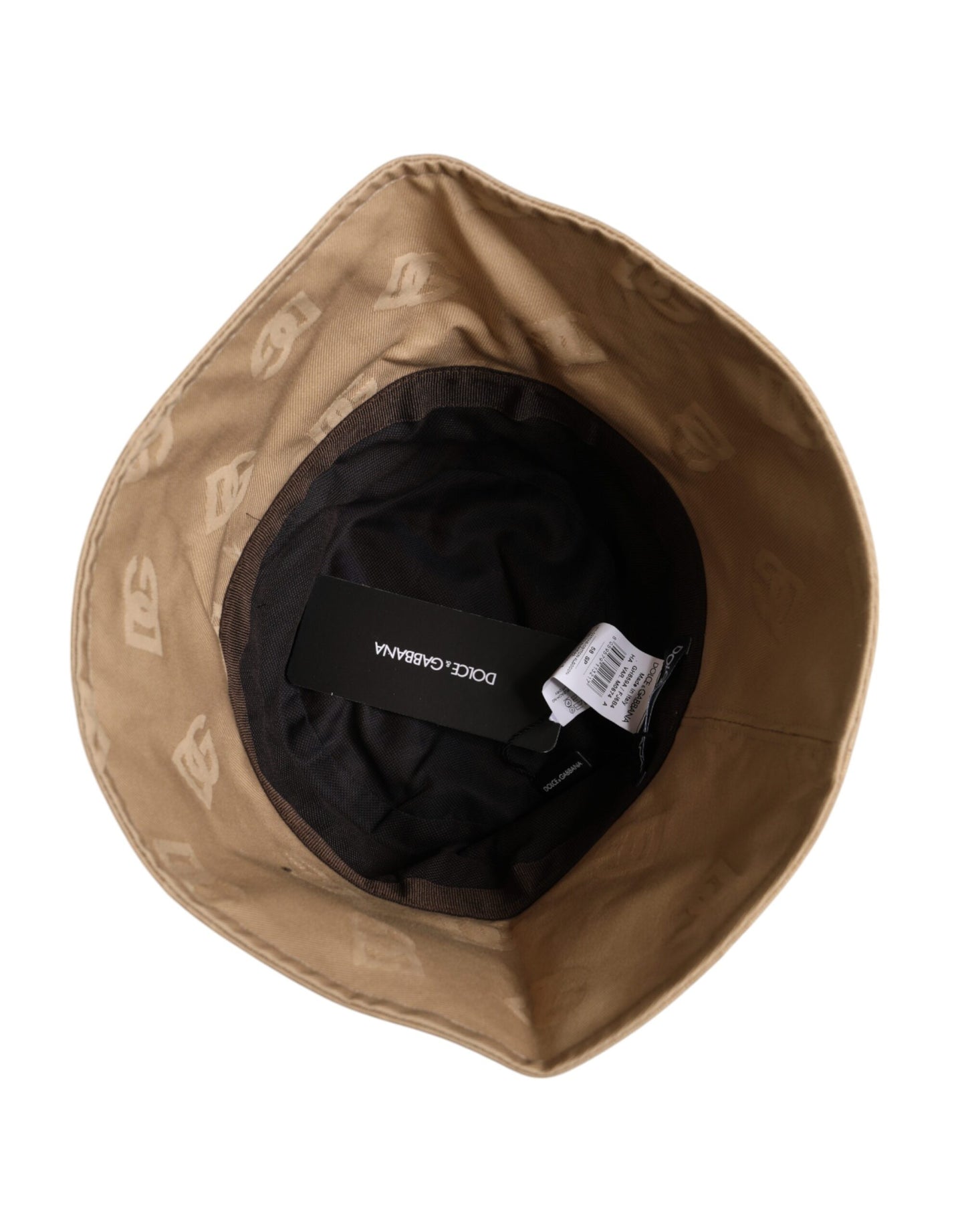 Dolce & Gabbana Beige Baumwoll-Bucket-Cap mit Logo-Monogramm