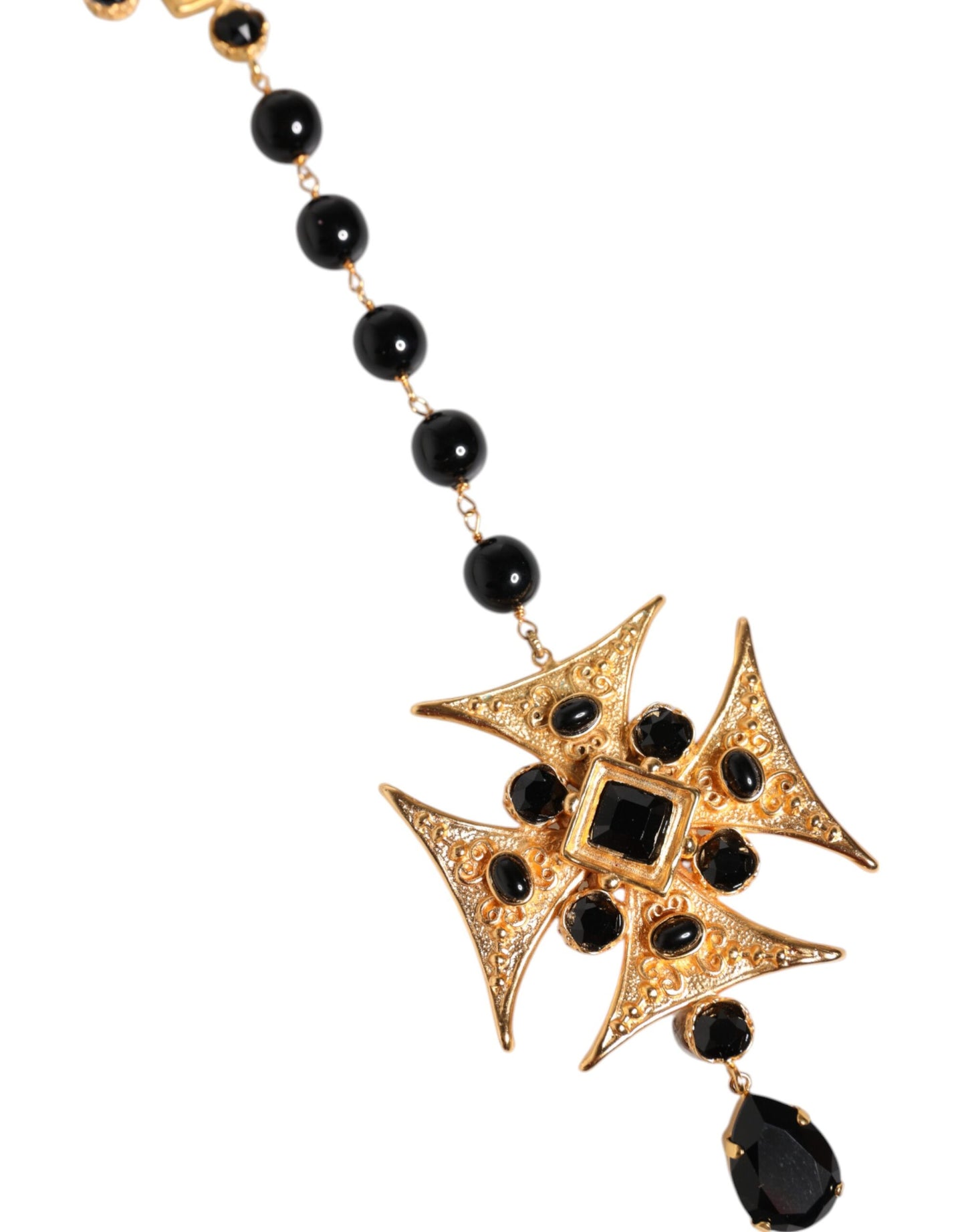 Dolce & Gabbana – Rosenkranz-Halskette aus goldfarbenem Messing mit Kreuz und schwarzen Perlen