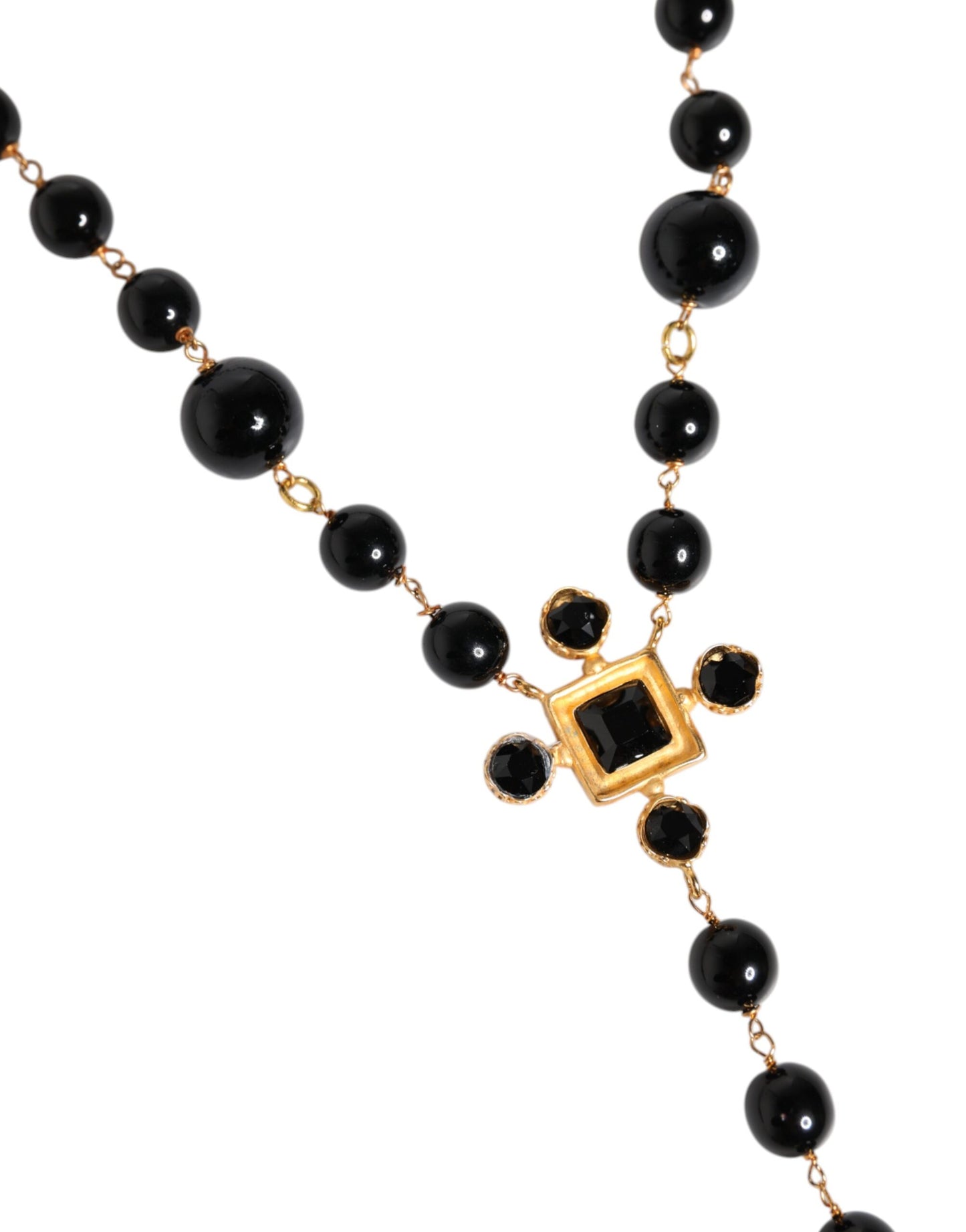 Dolce & Gabbana – Rosenkranz-Halskette aus goldfarbenem Messing mit Kreuz und schwarzen Perlen