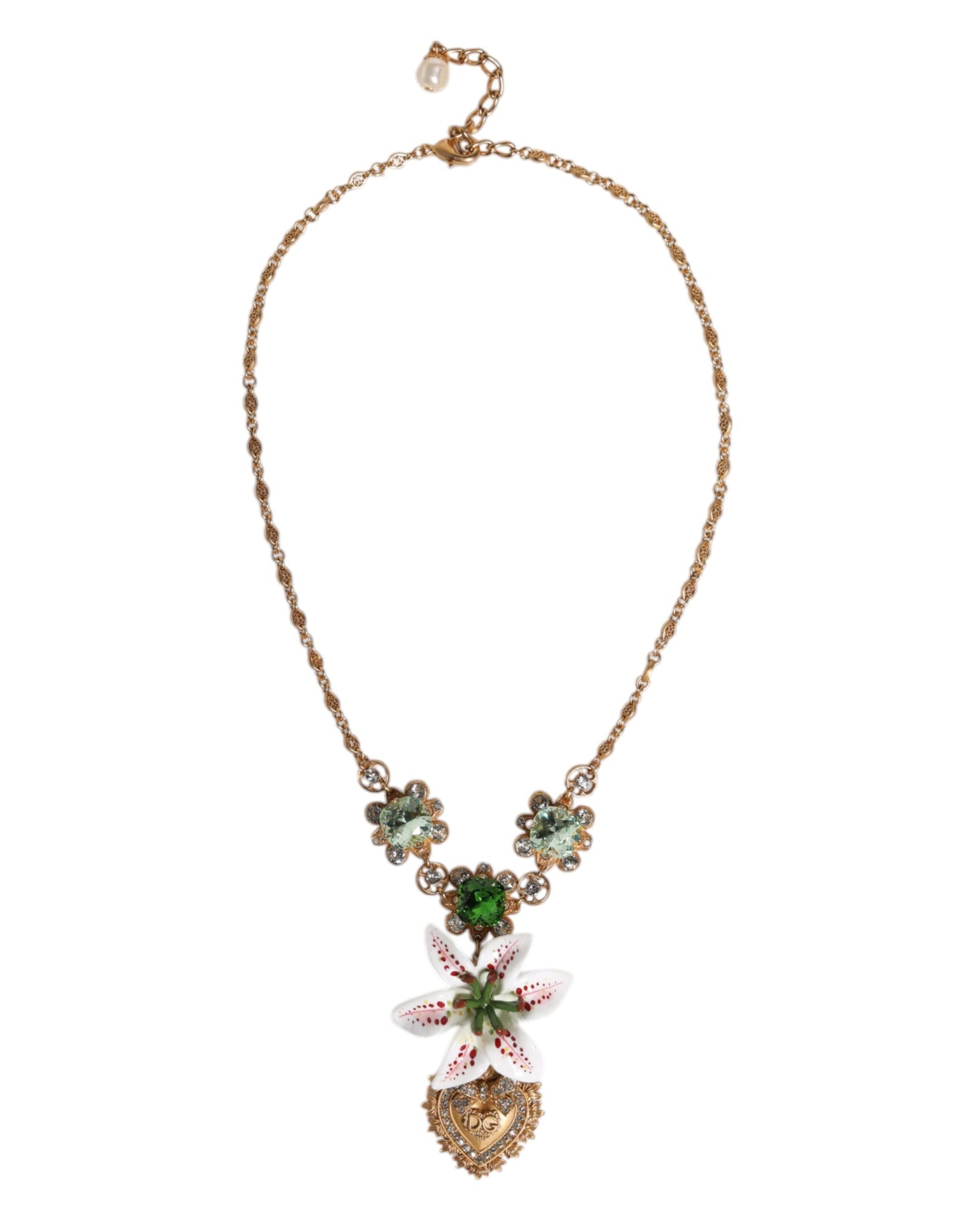 Dolce & Gabbana Halskette mit Herzanhänger aus goldenem Messing mit Lilienkristall