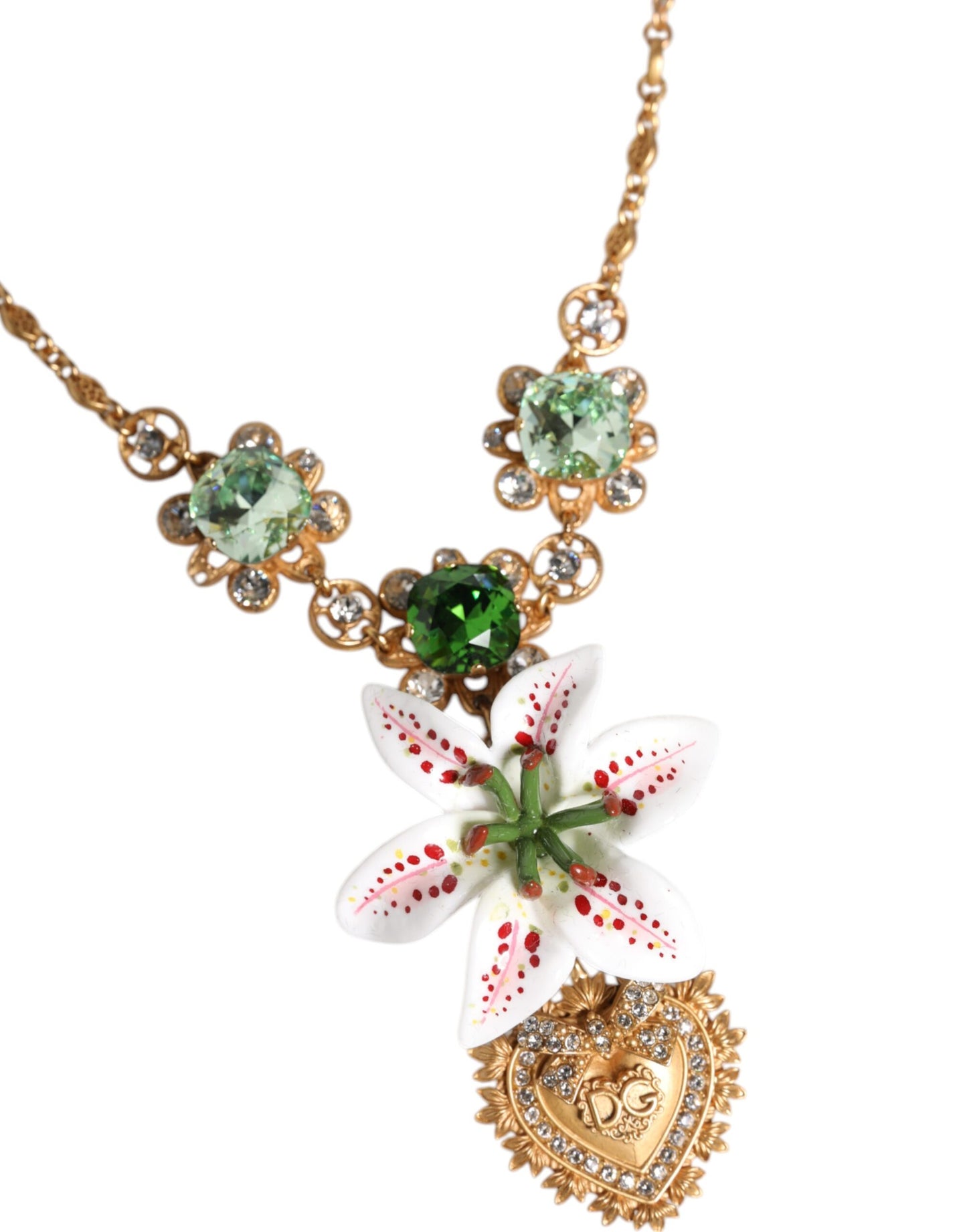 Dolce & Gabbana Halskette mit Herzanhänger aus goldenem Messing mit Lilienkristall