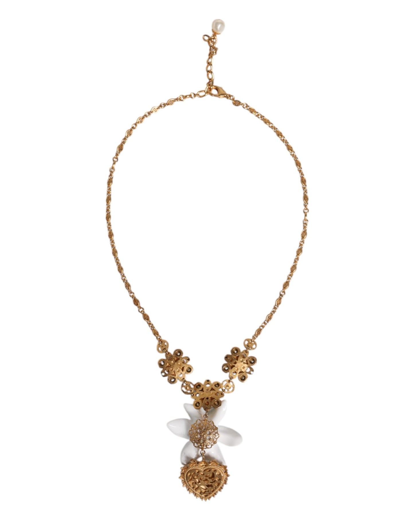 Dolce & Gabbana Halskette mit Herzanhänger aus goldenem Messing mit Lilienkristall