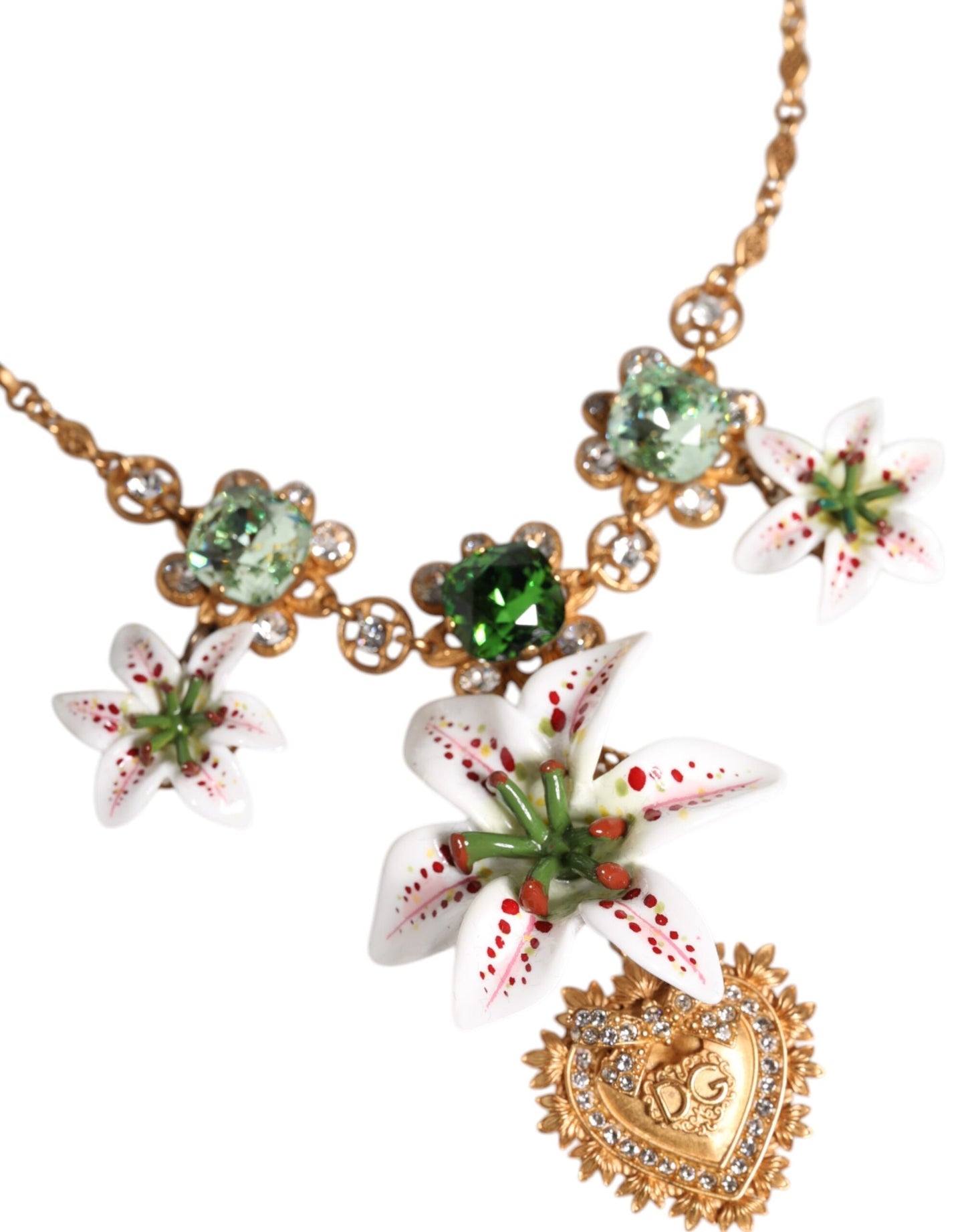 Dolce & Gabbana Halskette mit Herzanhänger aus goldenem Messing mit Lilienkristall