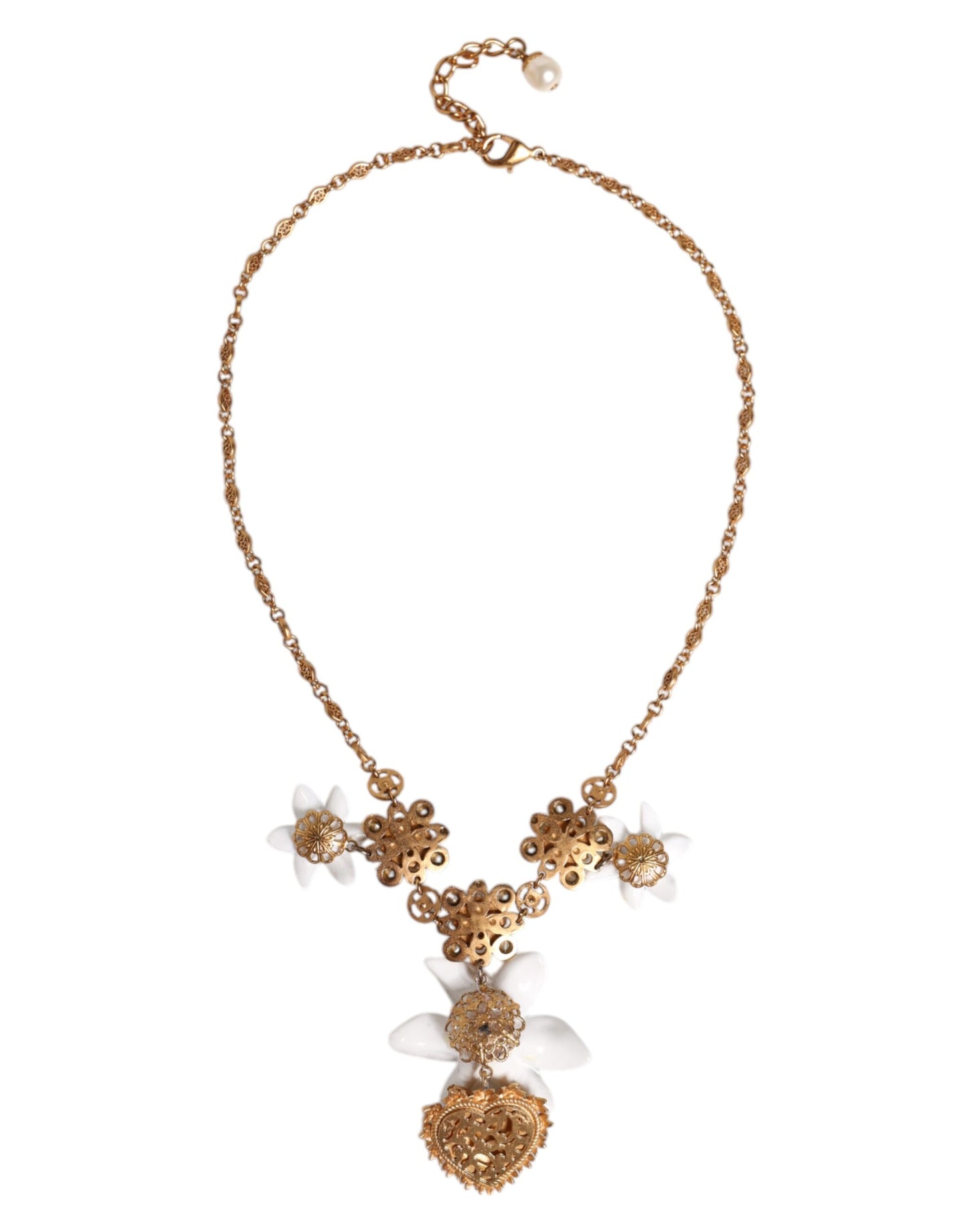 Dolce & Gabbana Halskette mit Herzanhänger aus goldenem Messing mit Lilienkristall