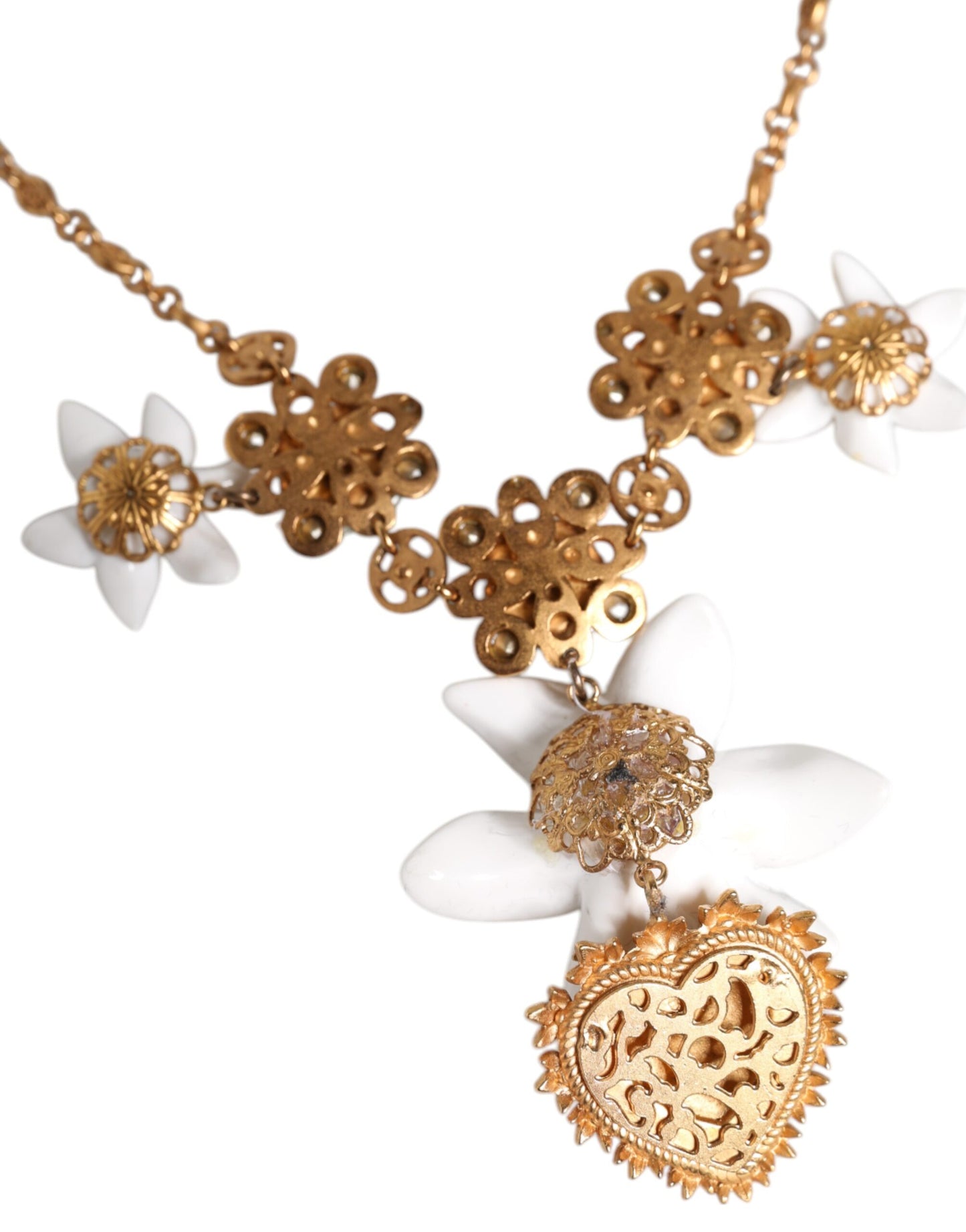 Dolce & Gabbana Halskette mit Herzanhänger aus goldenem Messing mit Lilienkristall
