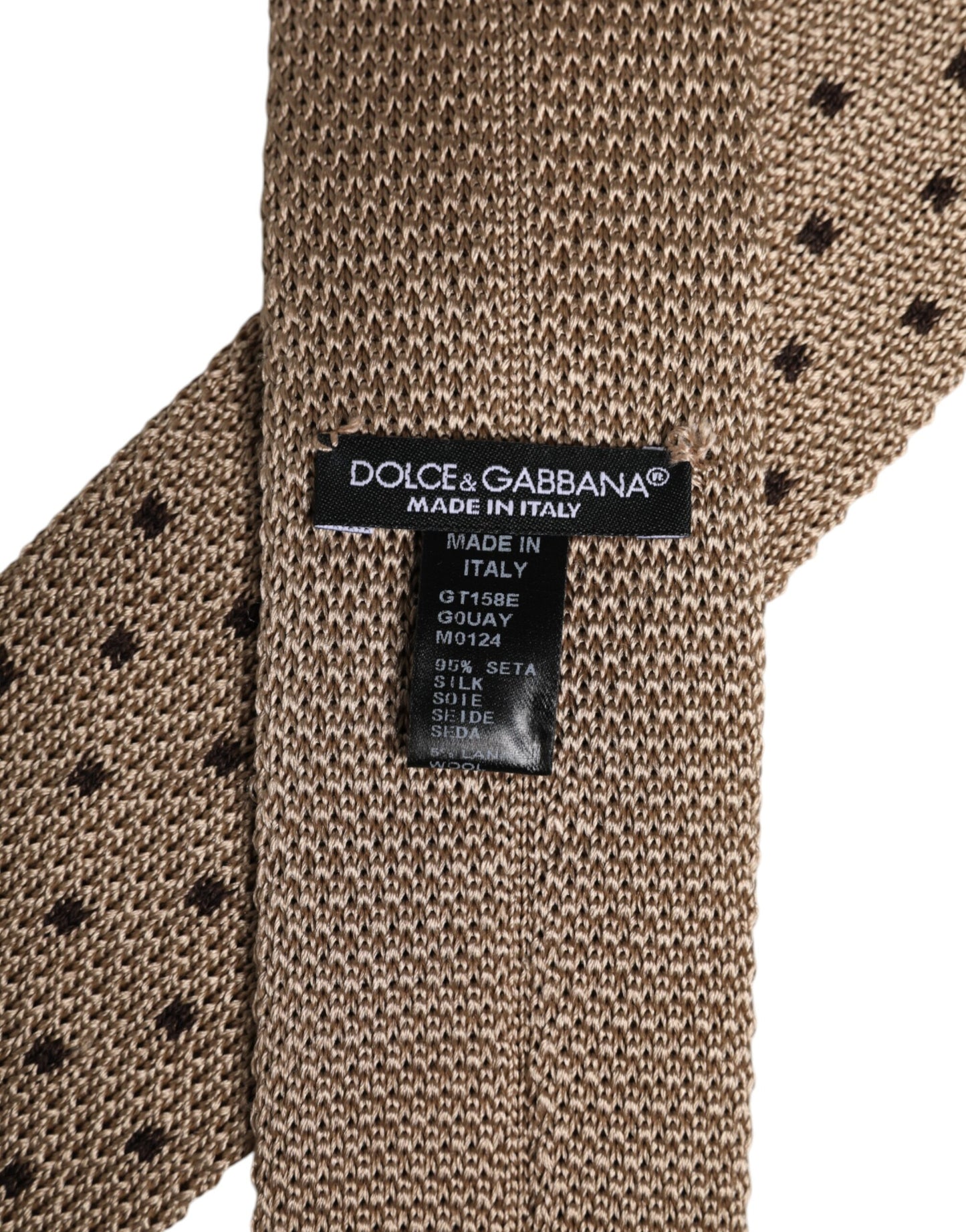 Dolce & Gabbana – Verstellbare Seidenkrawatte mit Tupfenmuster in Beige