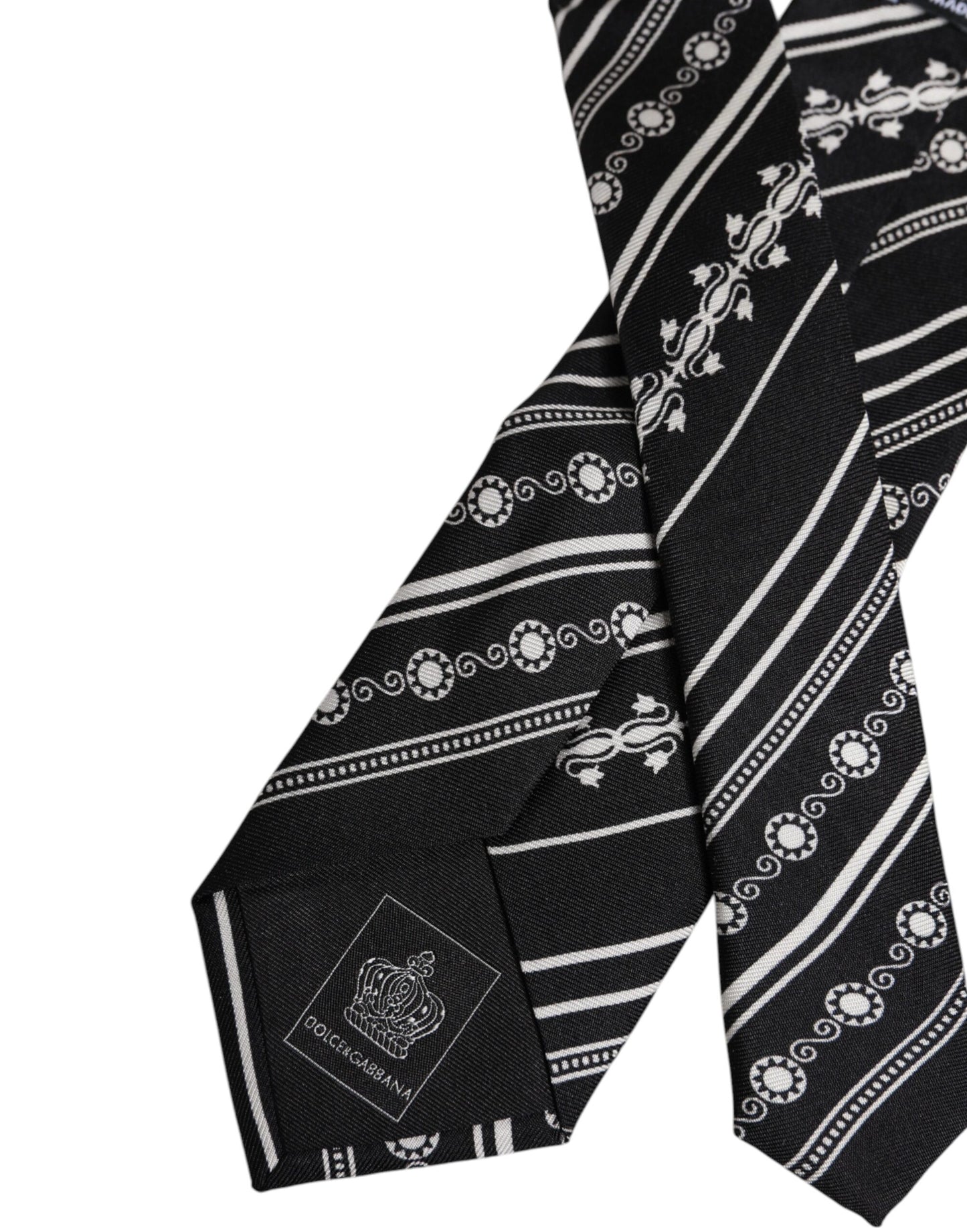 Dolce & Gabbana – Verstellbare Seidenkrawatte mit schwarzen und weißen Streifen