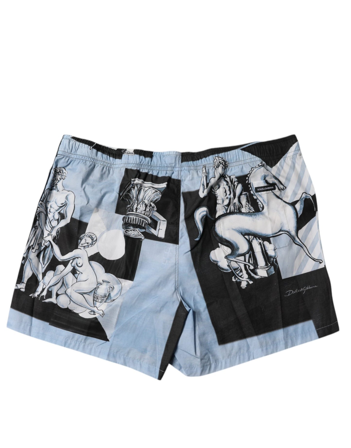 Dolce & Gabbana Blaue Herrenshorts aus Baumwolle mit Statuendruck