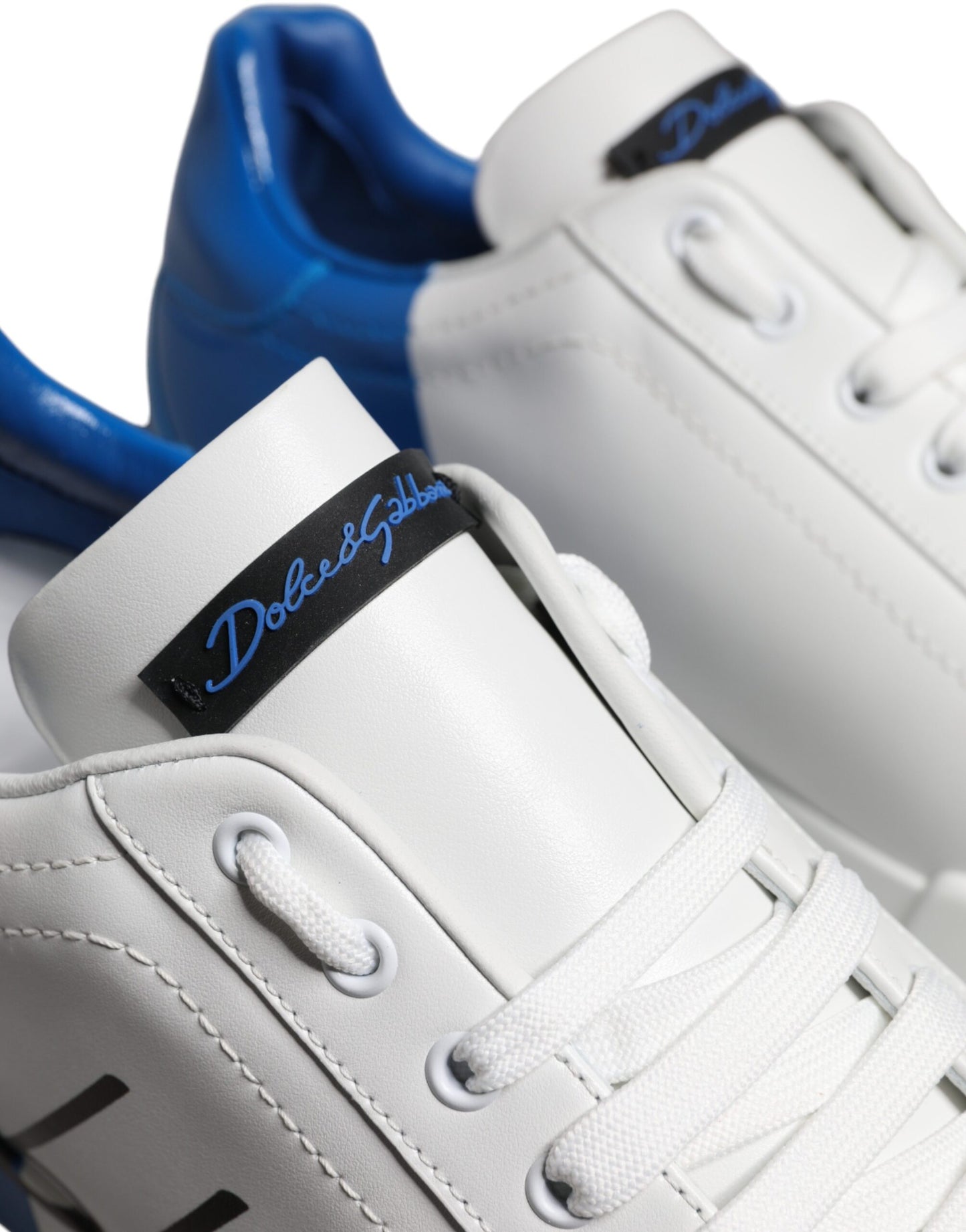 Dolce & Gabbana Weiß Blau Leder Logo Low Top Sneakers Schuhe
