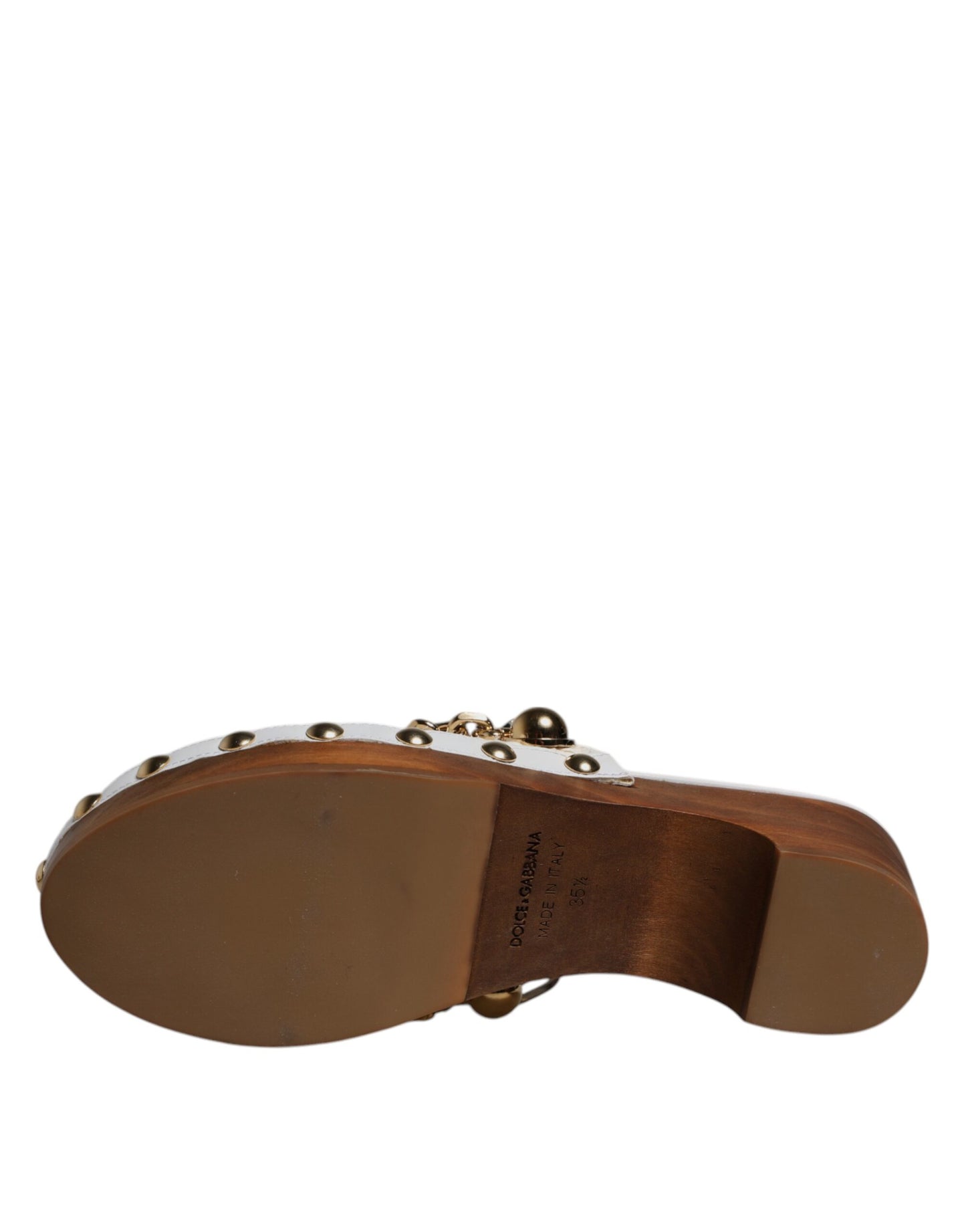 Dolce & Gabbana Weiße Raffia Clogs mit Schmucksteinen und Kette Sandalen Schuhe