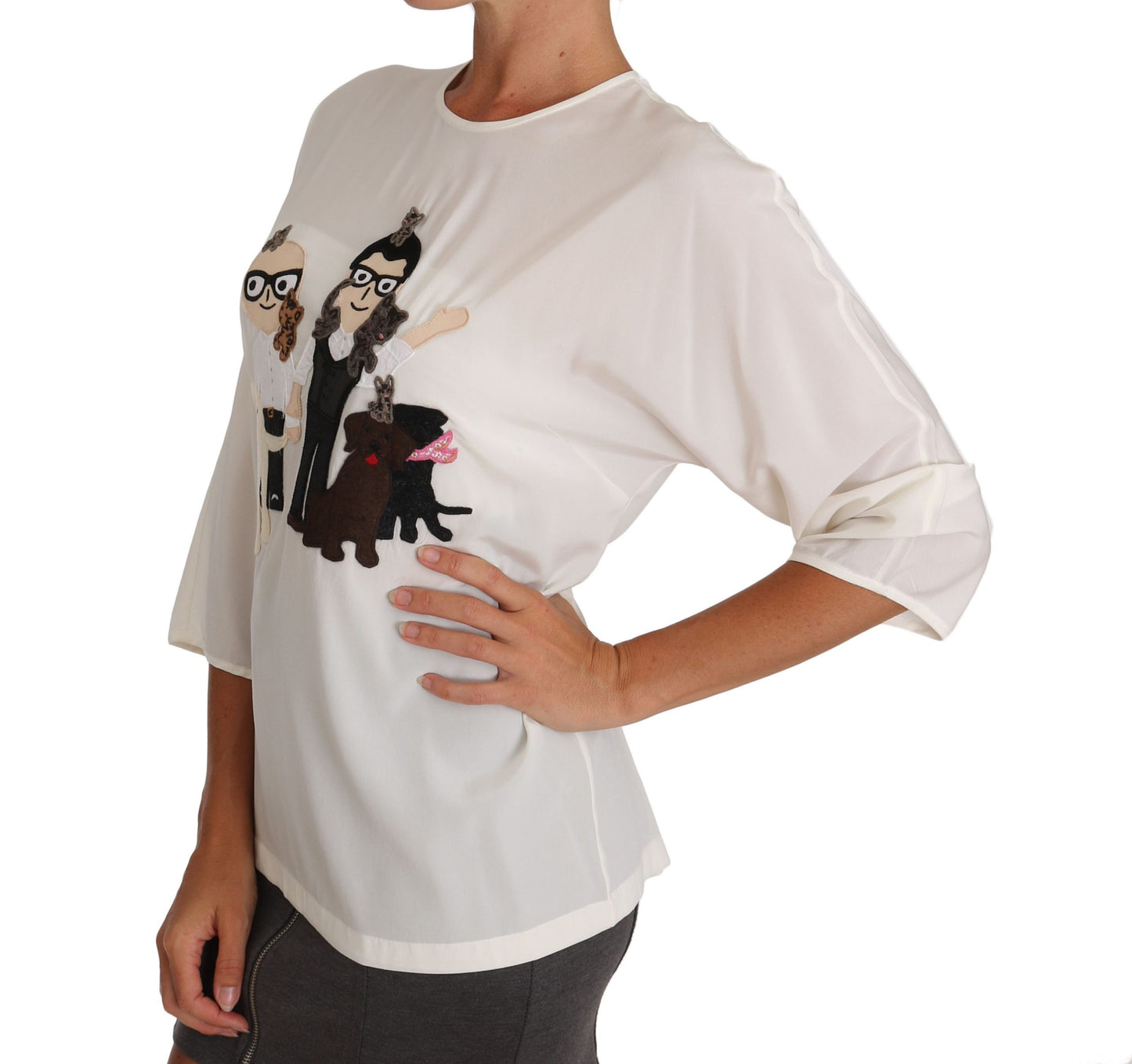 Dolce & Gabbana Weißes Seidenblusen-T-Shirt #dgfamily