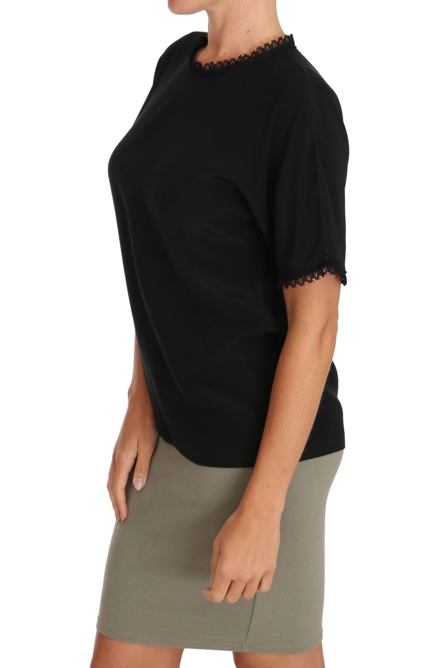 Dolce & Gabbana – Schwarze Bluse aus Seidenspitze