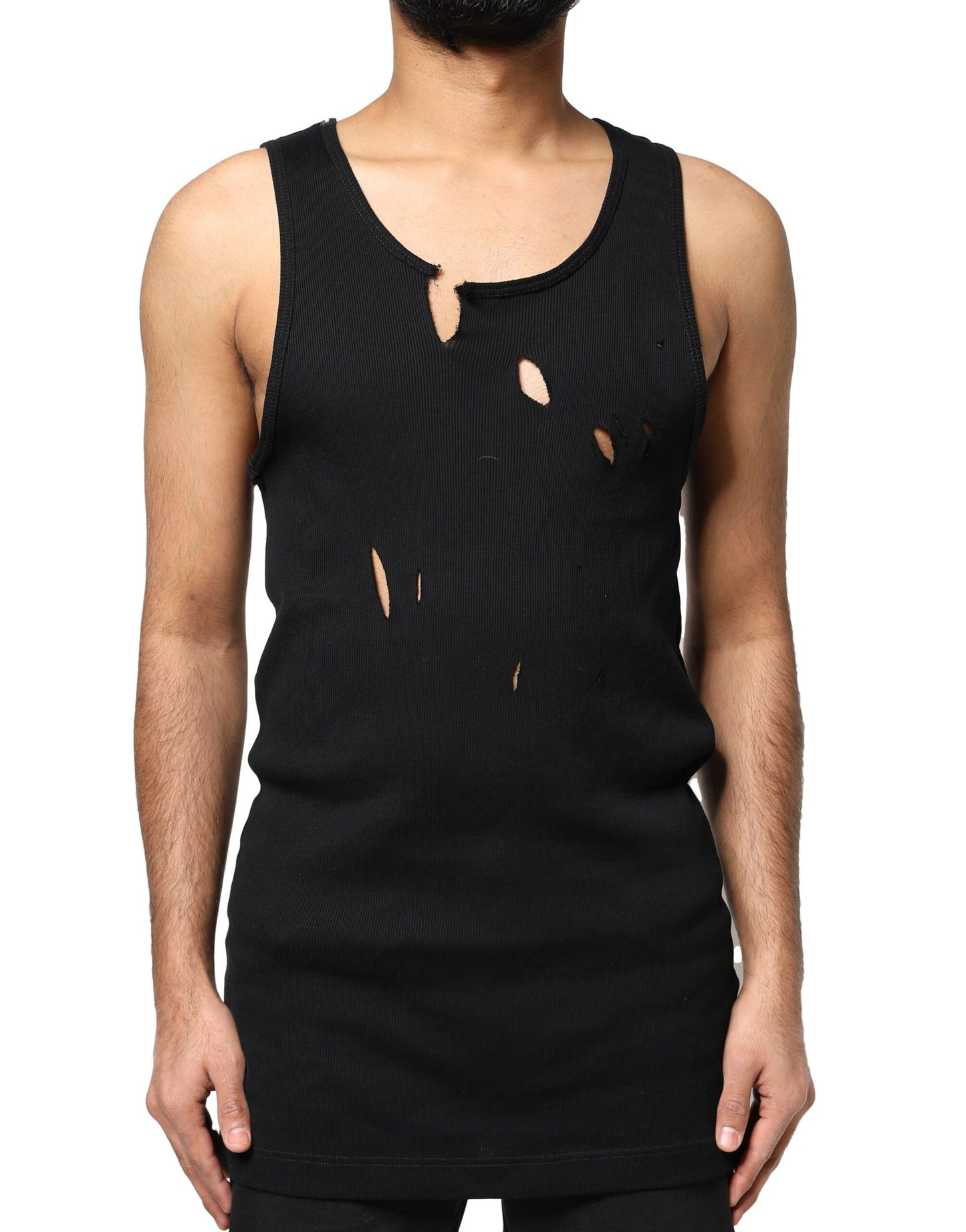 Dolce & Gabbana – Ärmelloses Herren-Tank-T-Shirt im Rip-Style aus schwarzer Baumwolle