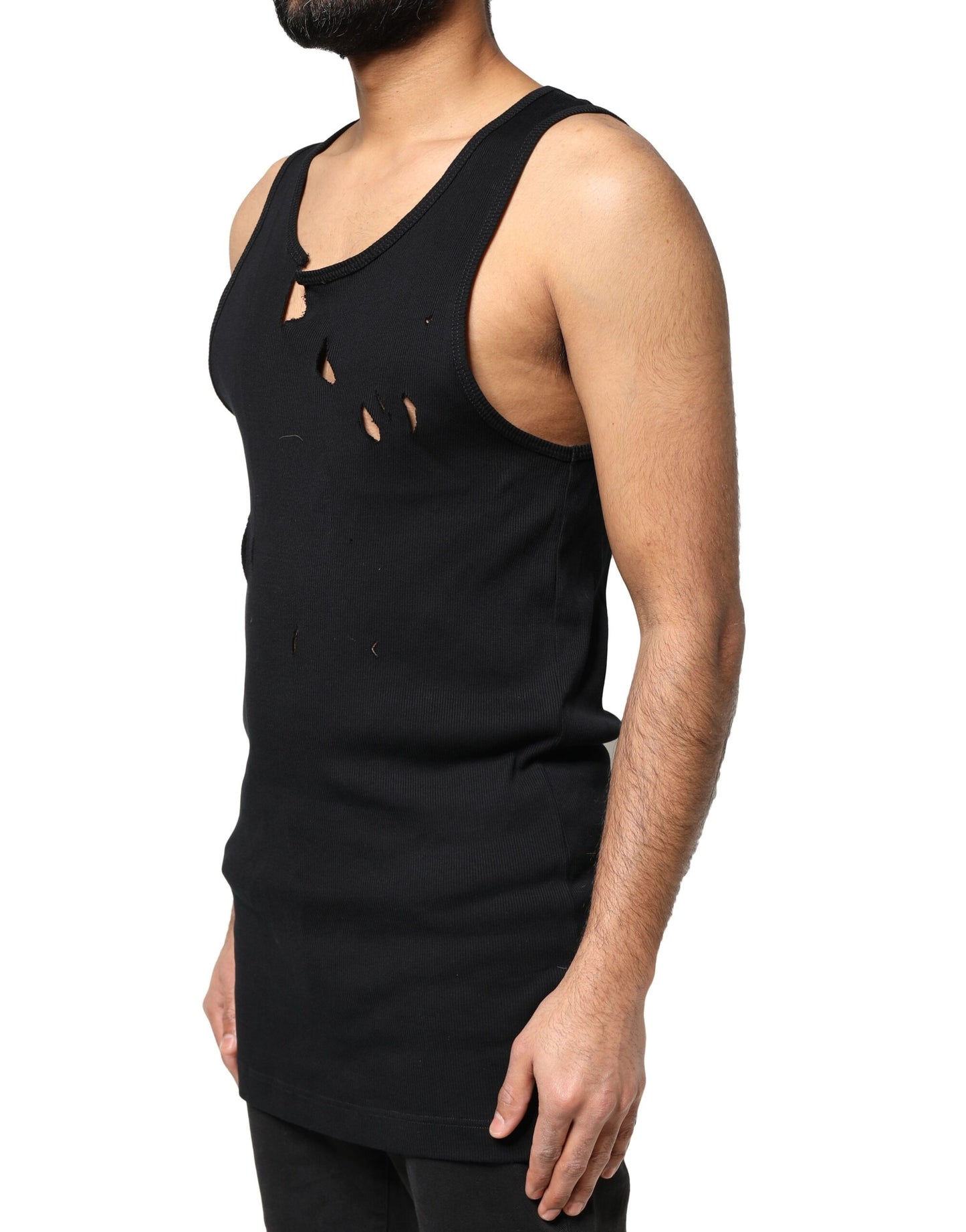 Dolce & Gabbana – Ärmelloses Herren-Tank-T-Shirt im Rip-Style aus schwarzer Baumwolle