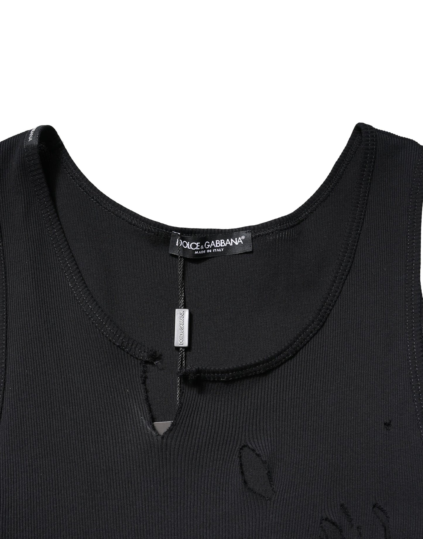 Dolce & Gabbana – Ärmelloses Herren-Tank-T-Shirt im Rip-Style aus schwarzer Baumwolle