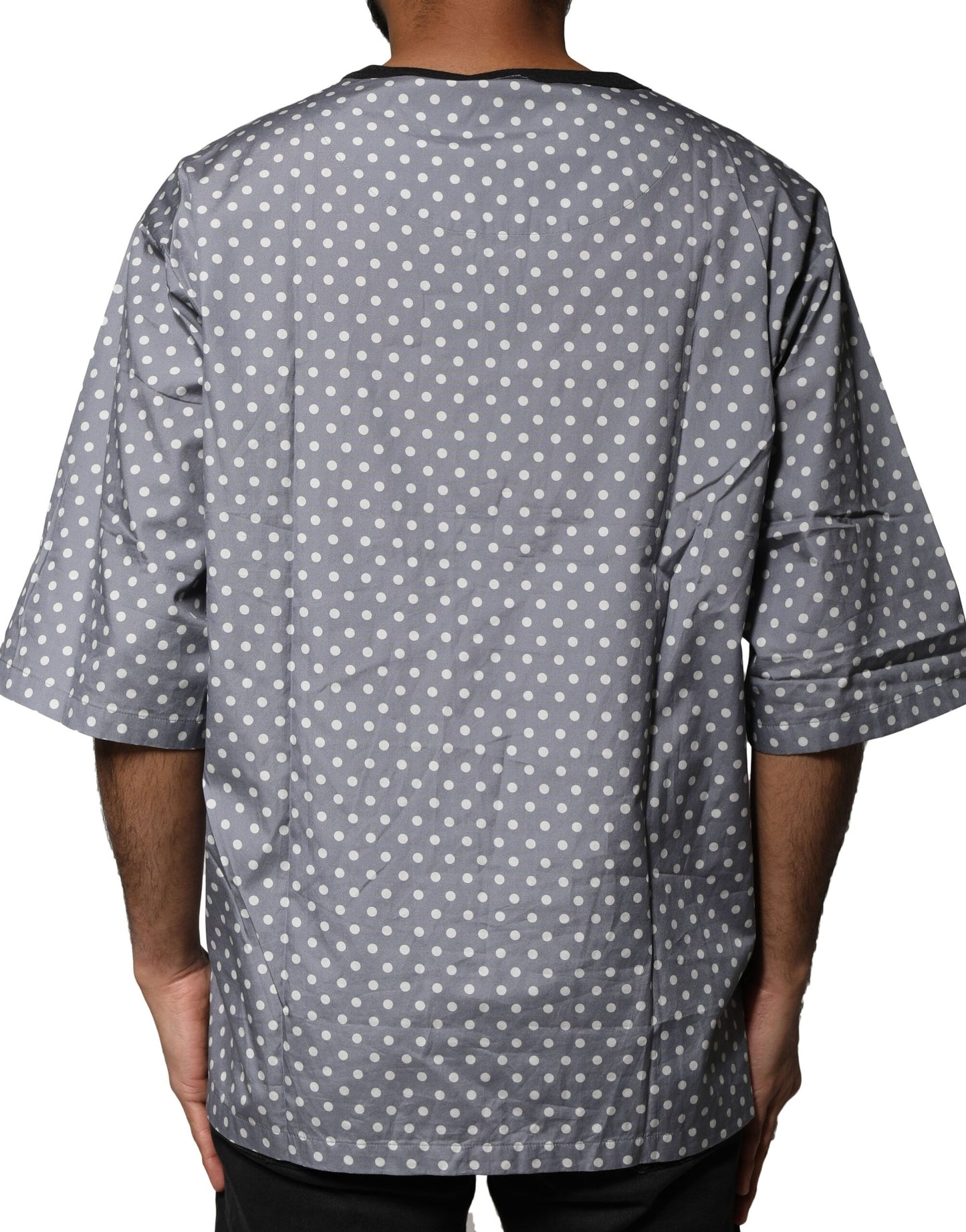 Dolce & Gabbana Graues T-Shirt mit Rundhalsausschnitt und Pin-Up-Print mit Polka Dots