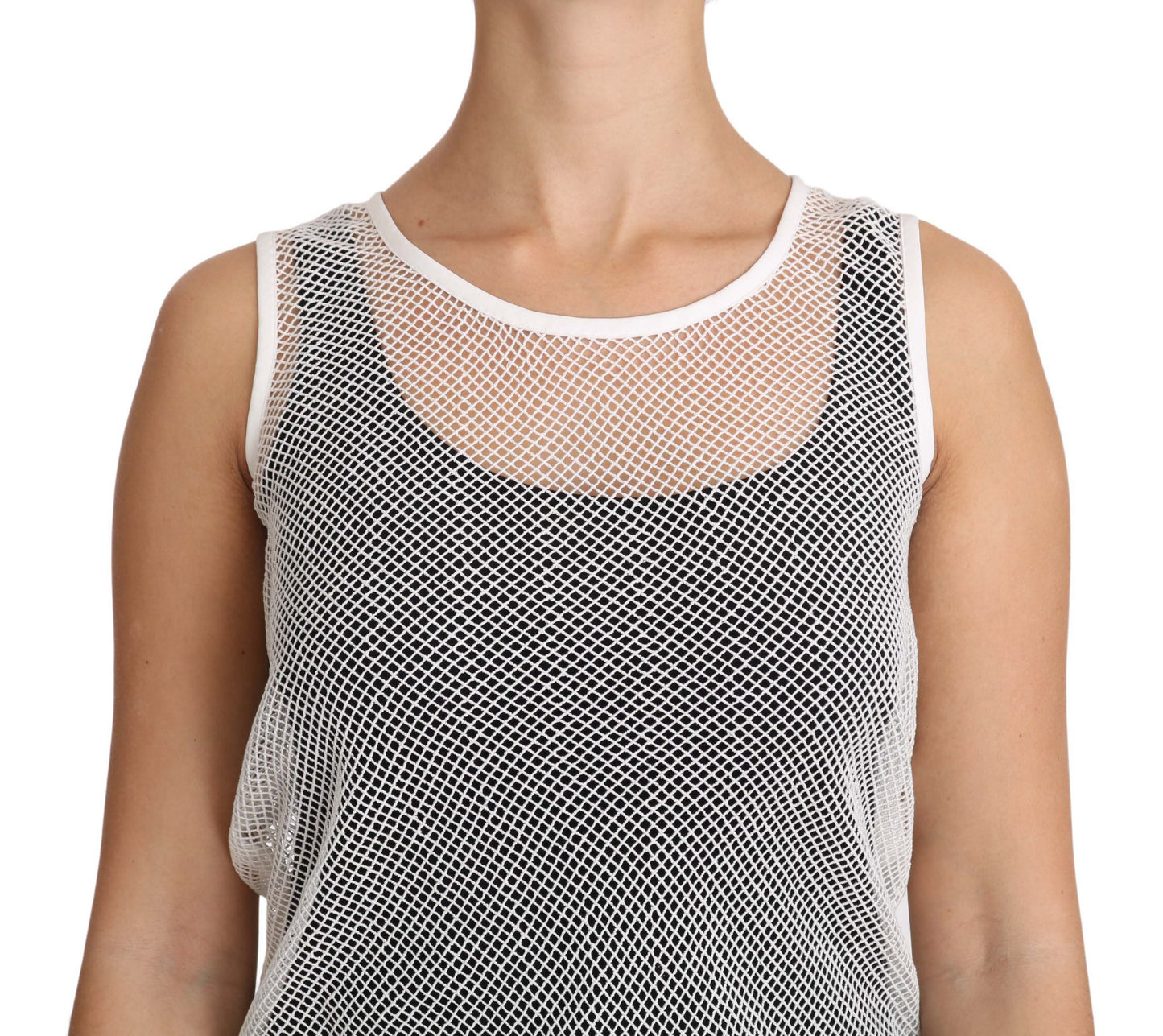 Dolce & Gabbana Weißes transparentes ärmelloses Tanktop aus Netzstoff