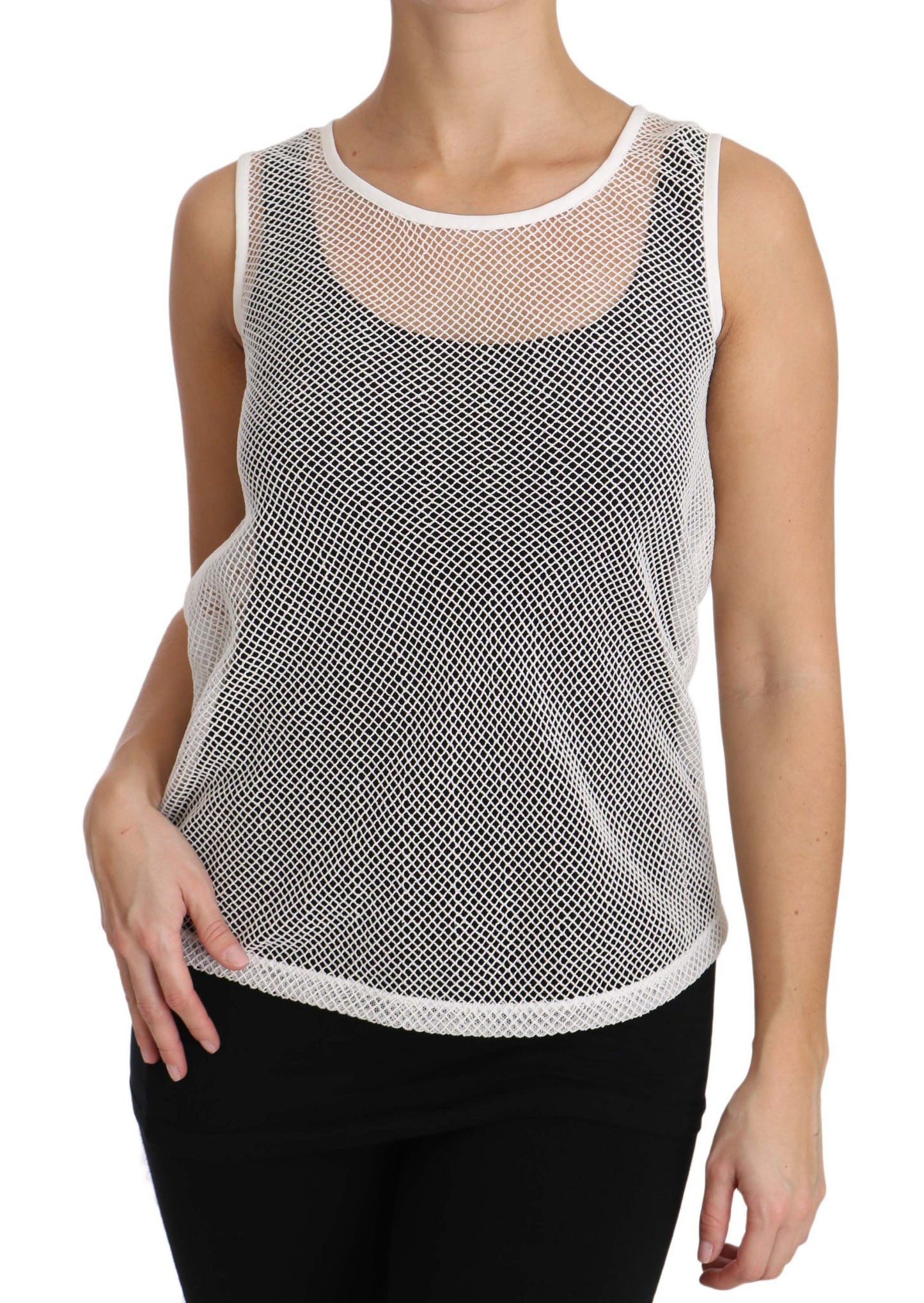 Dolce & Gabbana Weißes transparentes ärmelloses Tanktop aus Netzstoff