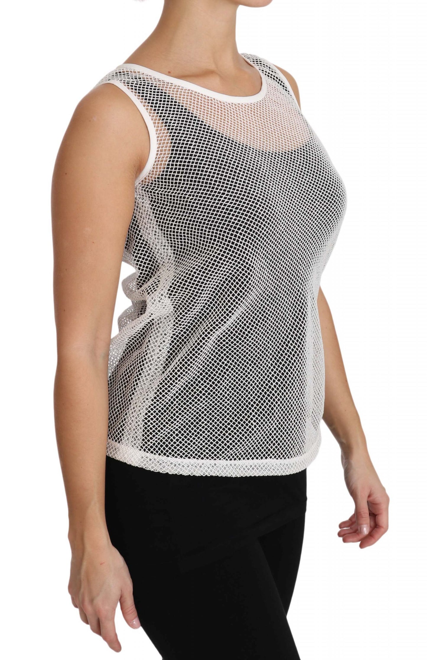 Dolce & Gabbana Weißes transparentes ärmelloses Tanktop aus Netzstoff