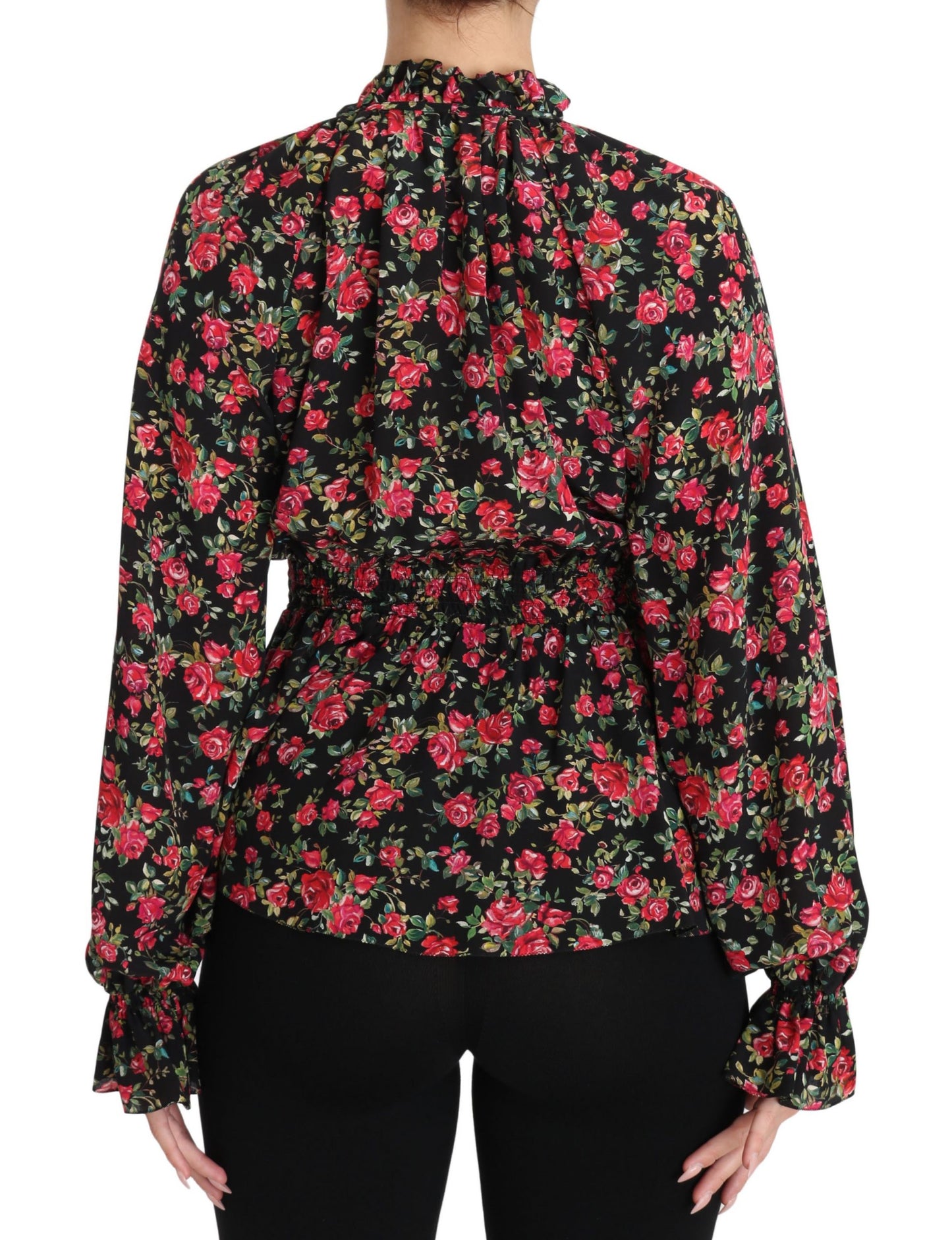 Dolce & Gabbana – Schwarze Bluse mit Rosen-Print und Blumenmuster