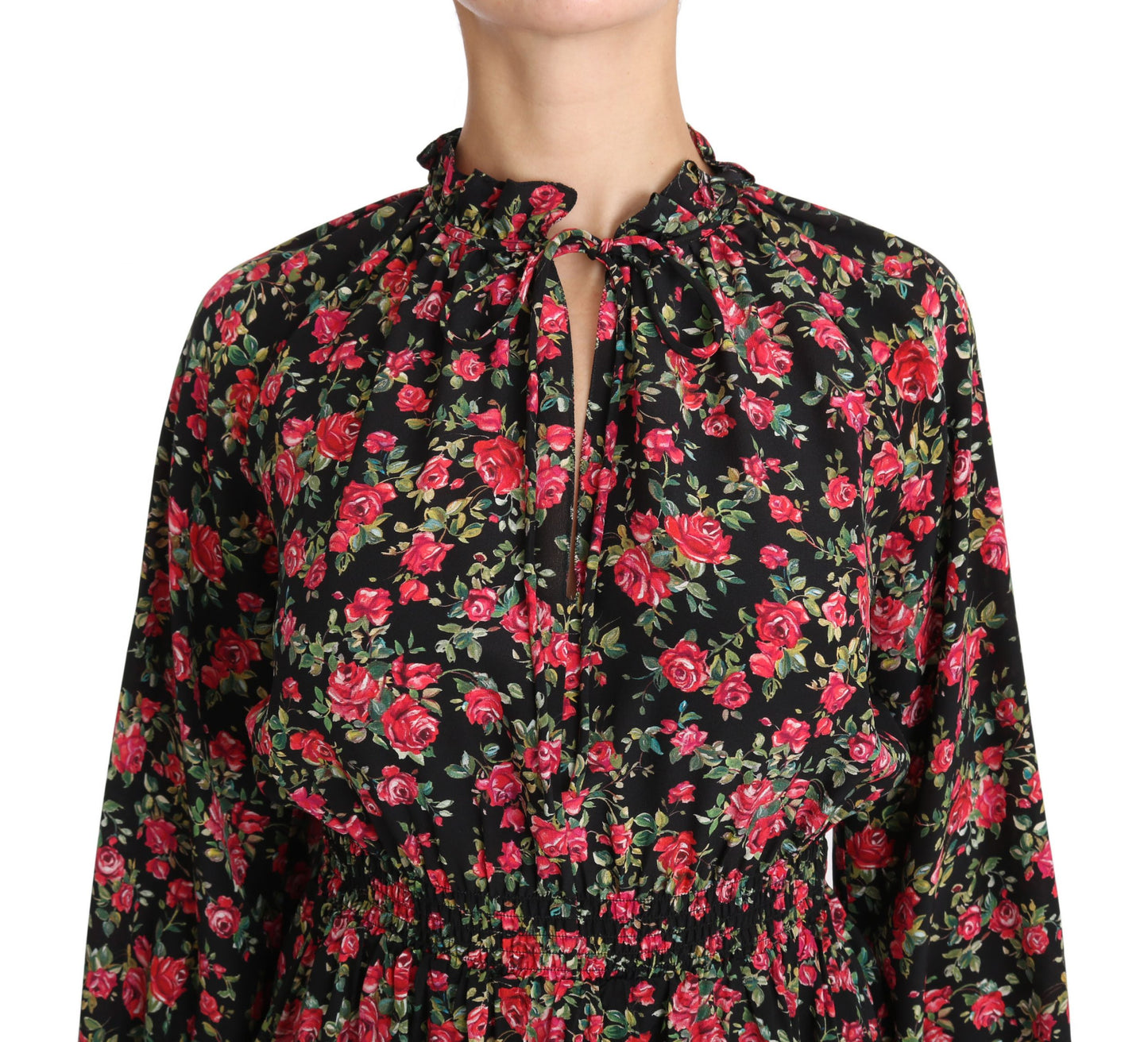Dolce & Gabbana – Schwarze Bluse mit Rosen-Print und Blumenmuster